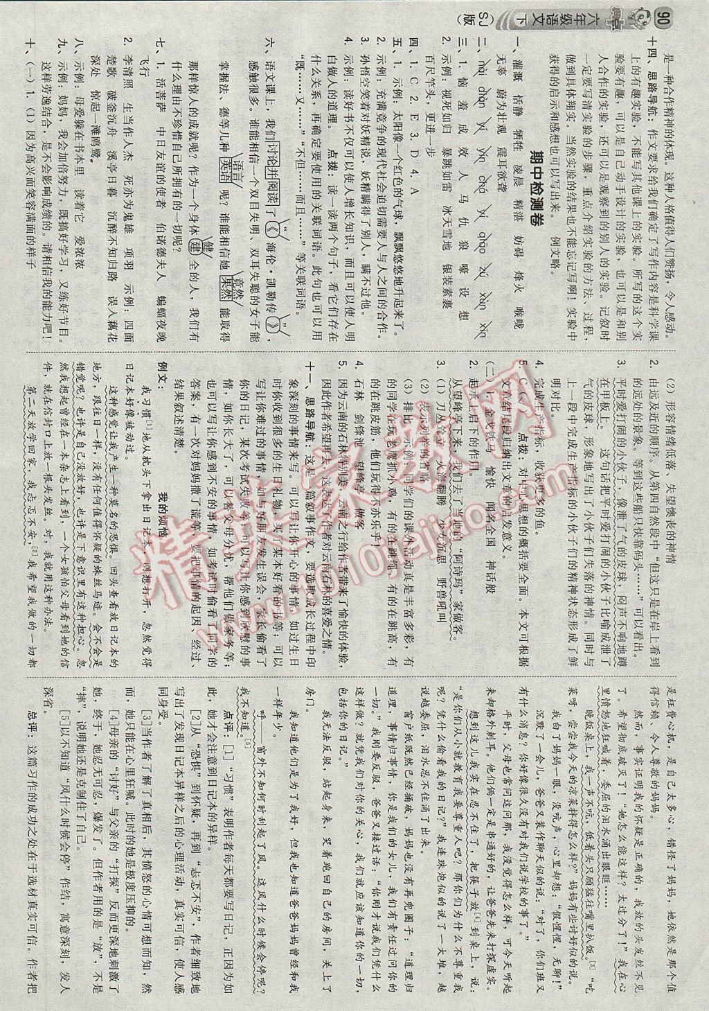 2017年綜合應(yīng)用創(chuàng)新題典中點(diǎn)六年級語文下冊蘇教版 參考答案第8頁