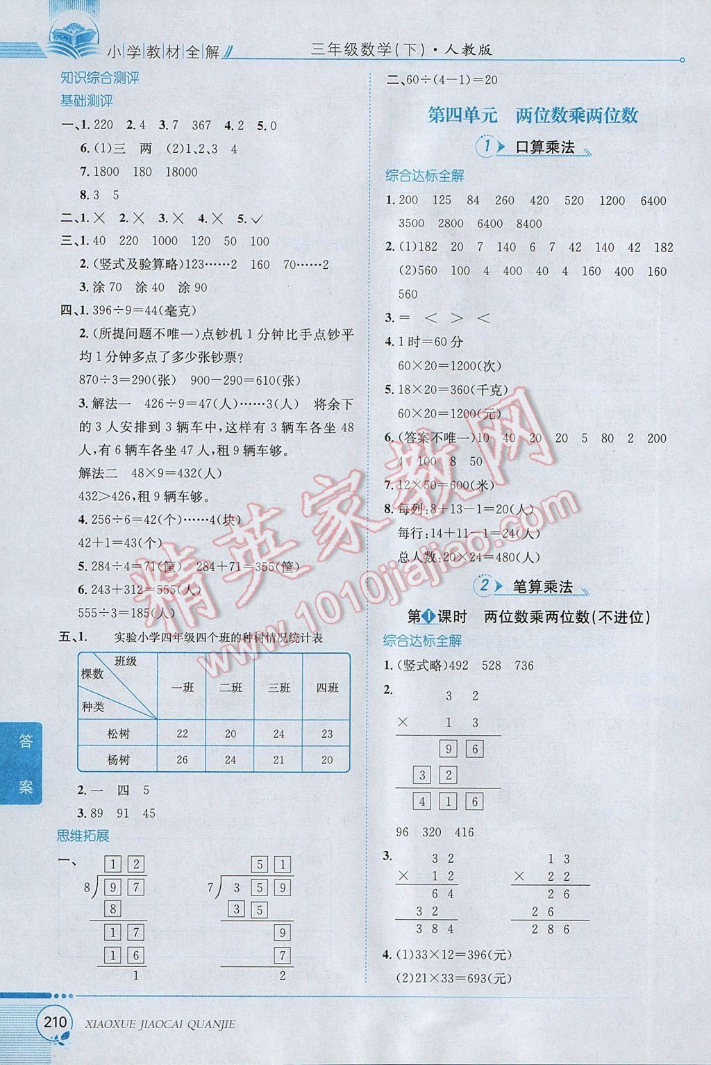 2017年小學(xué)教材全解三年級數(shù)學(xué)下冊人教版 參考答案第6頁