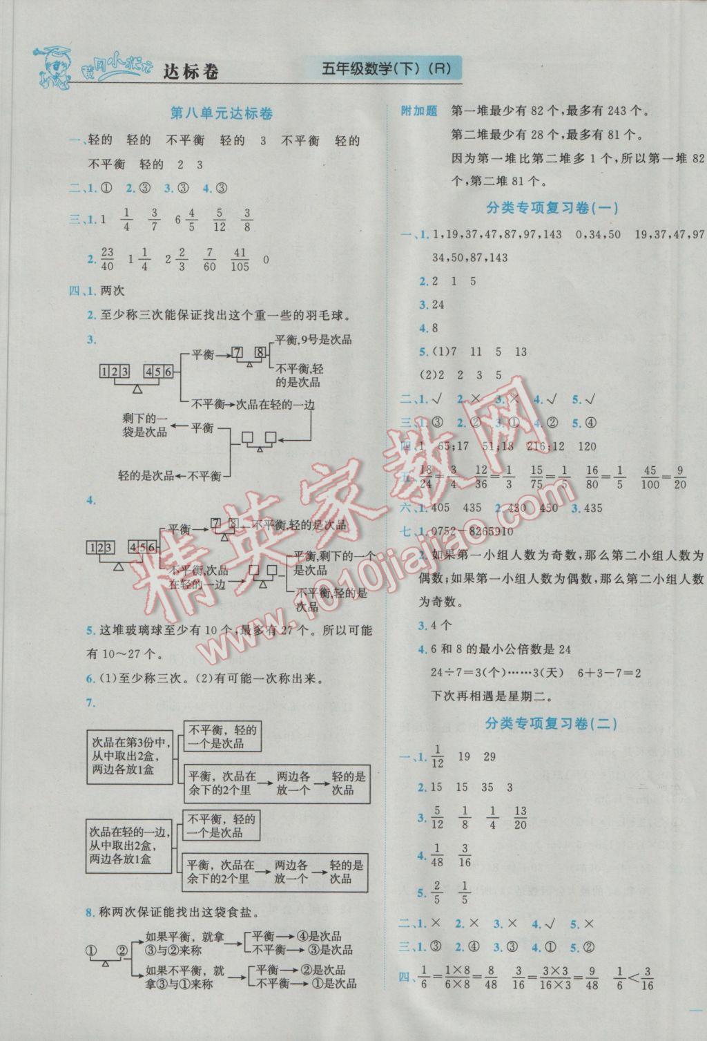 2017年黃岡小狀元達標卷五年級數(shù)學(xué)下冊人教版廣東專版 參考答案第5頁