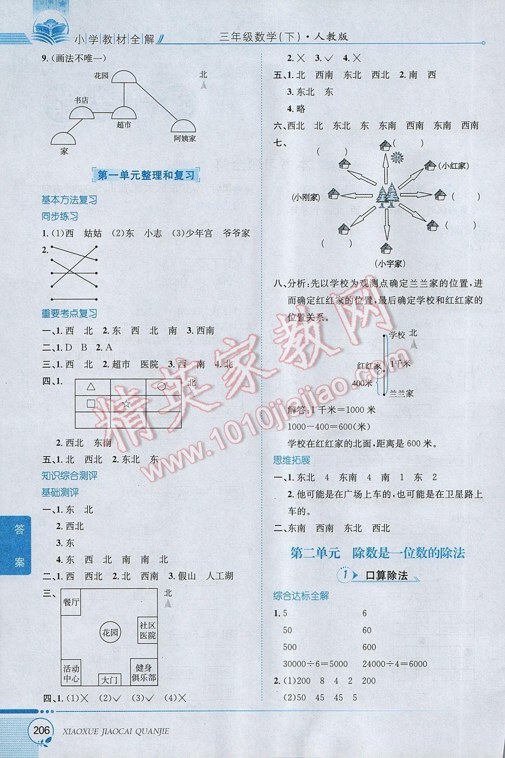 2017年小學(xué)教材全解三年級(jí)數(shù)學(xué)下冊人教版 參考答案第2頁