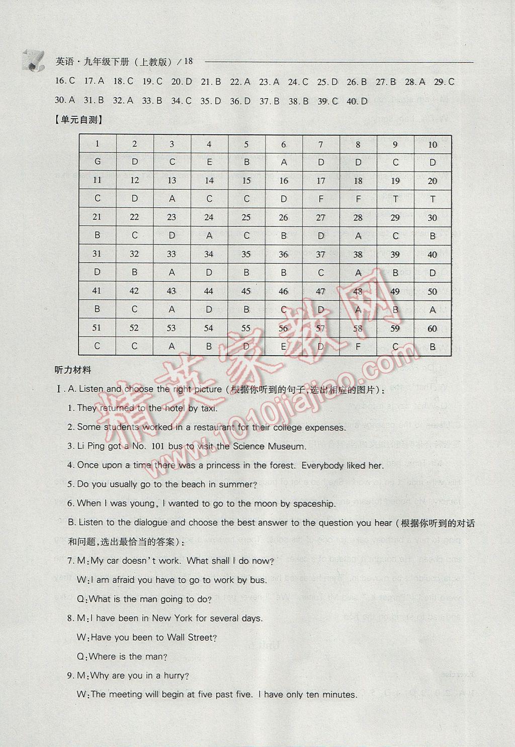 2017年新課程問(wèn)題解決導(dǎo)學(xué)方案九年級(jí)英語(yǔ)下冊(cè)上教版 參考答案第18頁(yè)