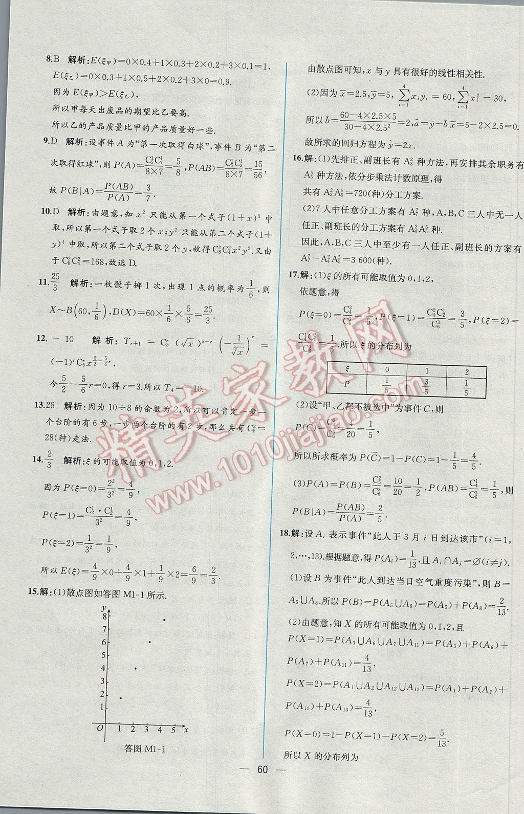 2016年同步导学案课时练数学选修2-3人教A版 课时增效作业答案第58页