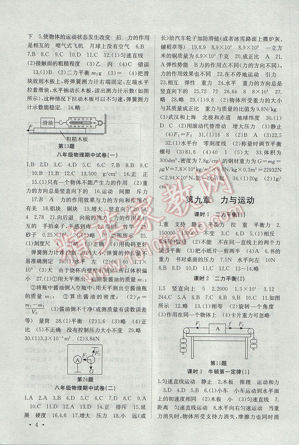 2017年高效精練八年級物理下冊蘇科版 參考答案第4頁