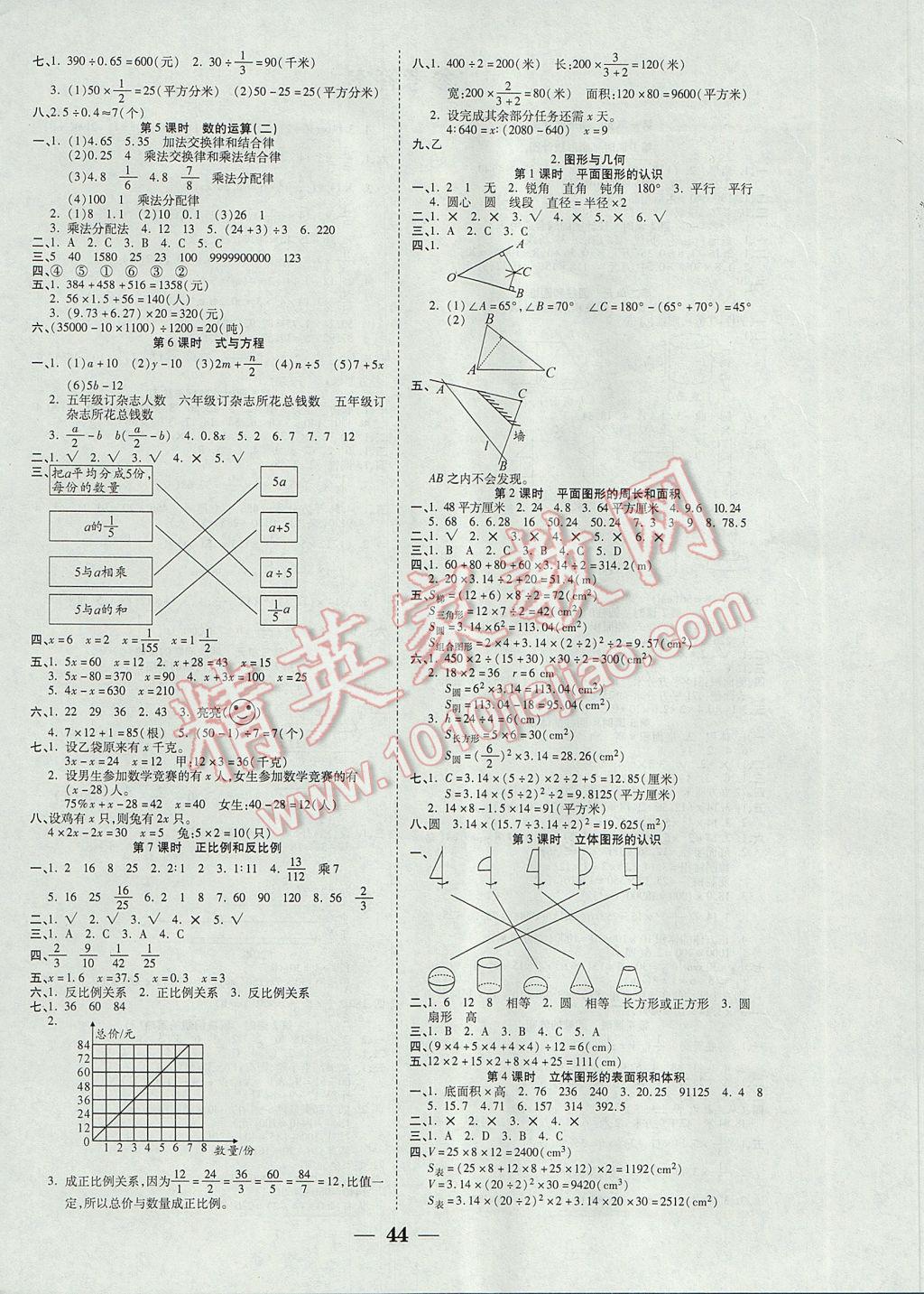 2017年世紀(jì)百通主體課堂小學(xué)課時(shí)同步練習(xí)六年級(jí)數(shù)學(xué)下冊(cè)江蘇版 參考答案第4頁(yè)