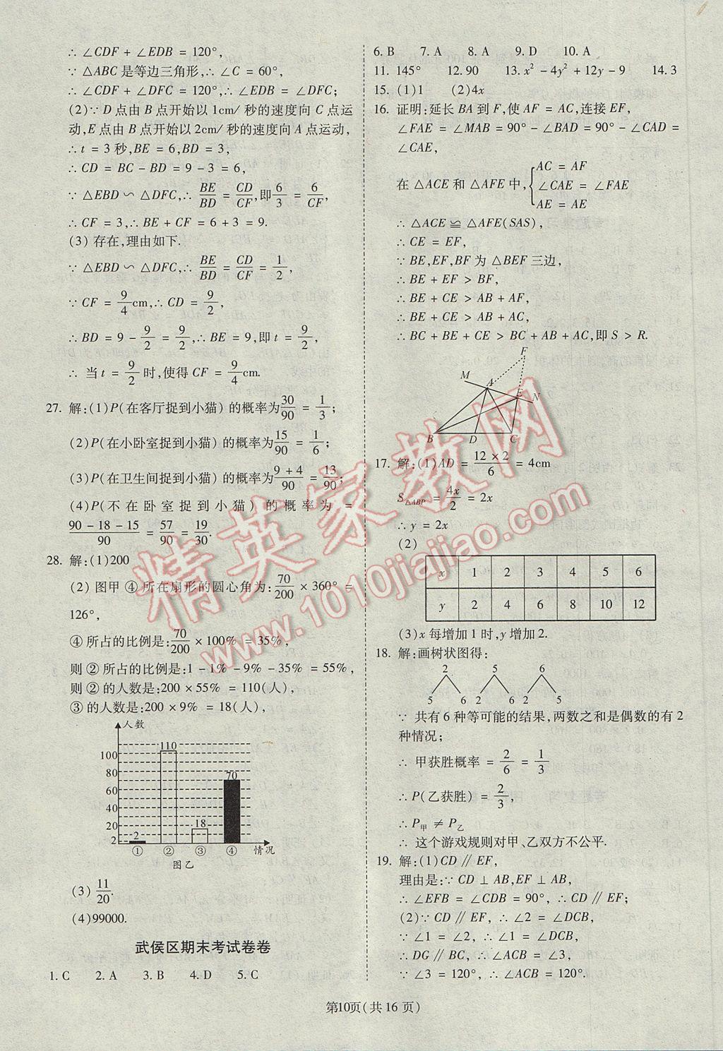 2017年權(quán)威考卷七年級數(shù)學下冊北師大版 參考答案第10頁