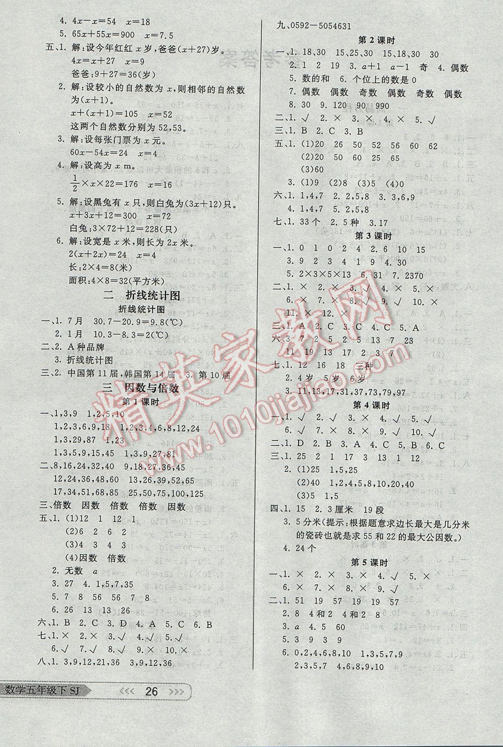 2017年小學(xué)生學(xué)習(xí)樂園隨堂練五年級數(shù)學(xué)下冊蘇教版 參考答案第2頁