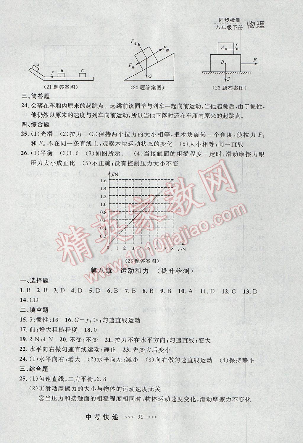 2017年中考快遞同步檢測八年級物理下冊人教版大連專用 參考答案第19頁