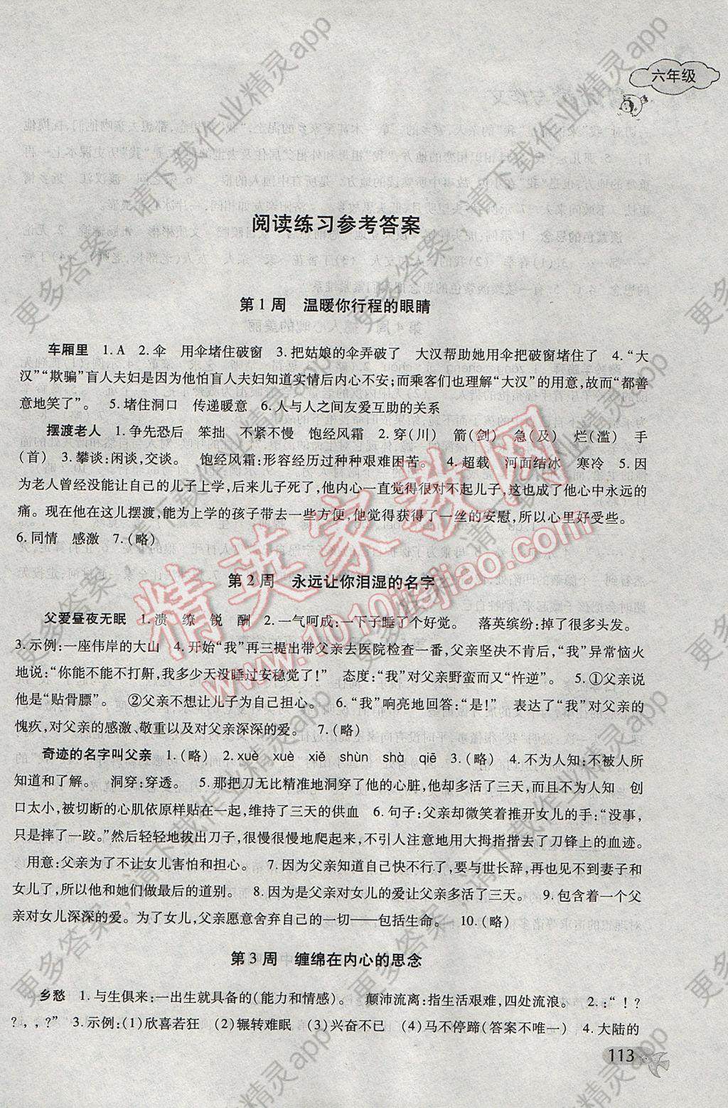 2017年新阅读与作文六年级答案