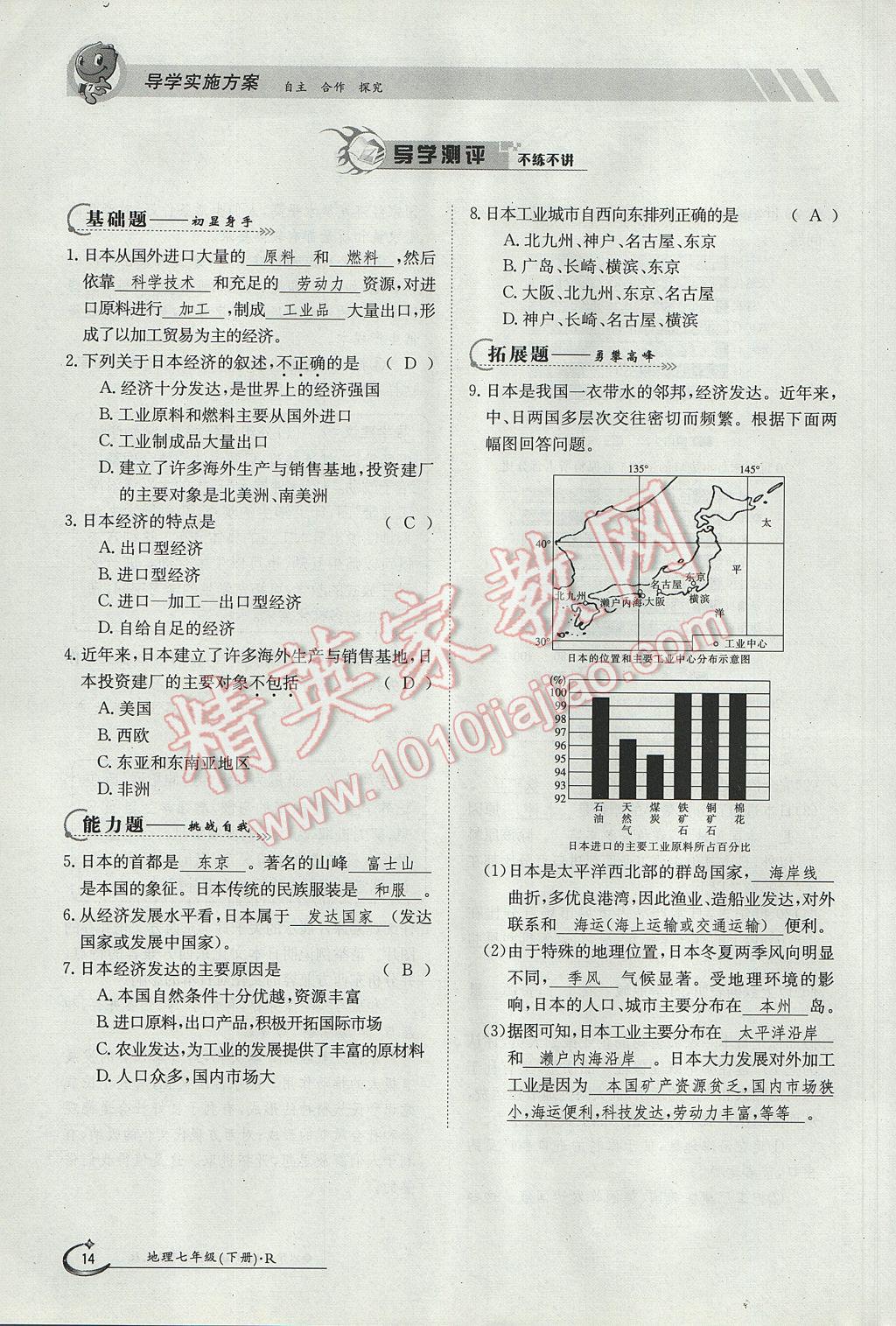 2017年金太陽(yáng)導(dǎo)學(xué)案七年級(jí)地理下冊(cè) 第七章第14頁(yè)