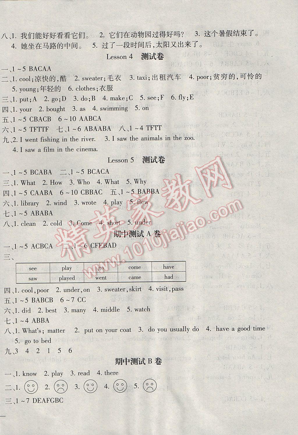 2017年世超金典三維達(dá)標(biāo)自測卷六年級英語下冊科普版 參考答案第2頁