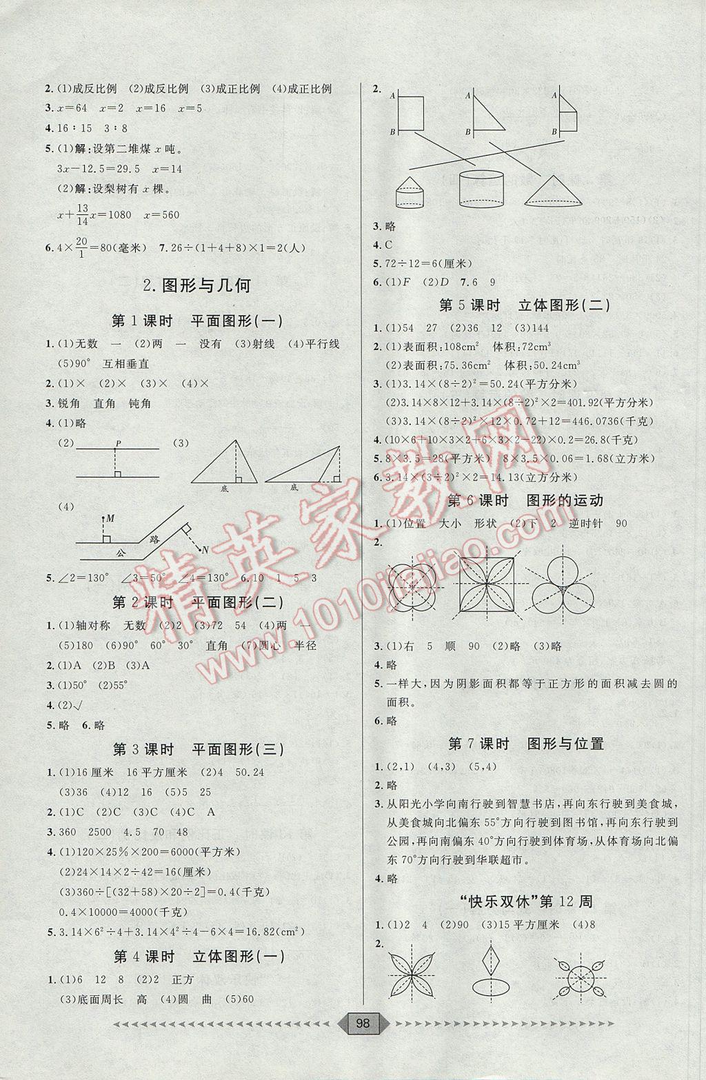 2017年陽(yáng)光計(jì)劃第一步六年級(jí)數(shù)學(xué)下冊(cè)蘇教版 參考答案第8頁(yè)