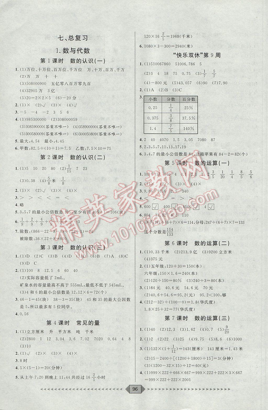 2017年陽光計劃第一步六年級數(shù)學下冊蘇教版 參考答案第6頁