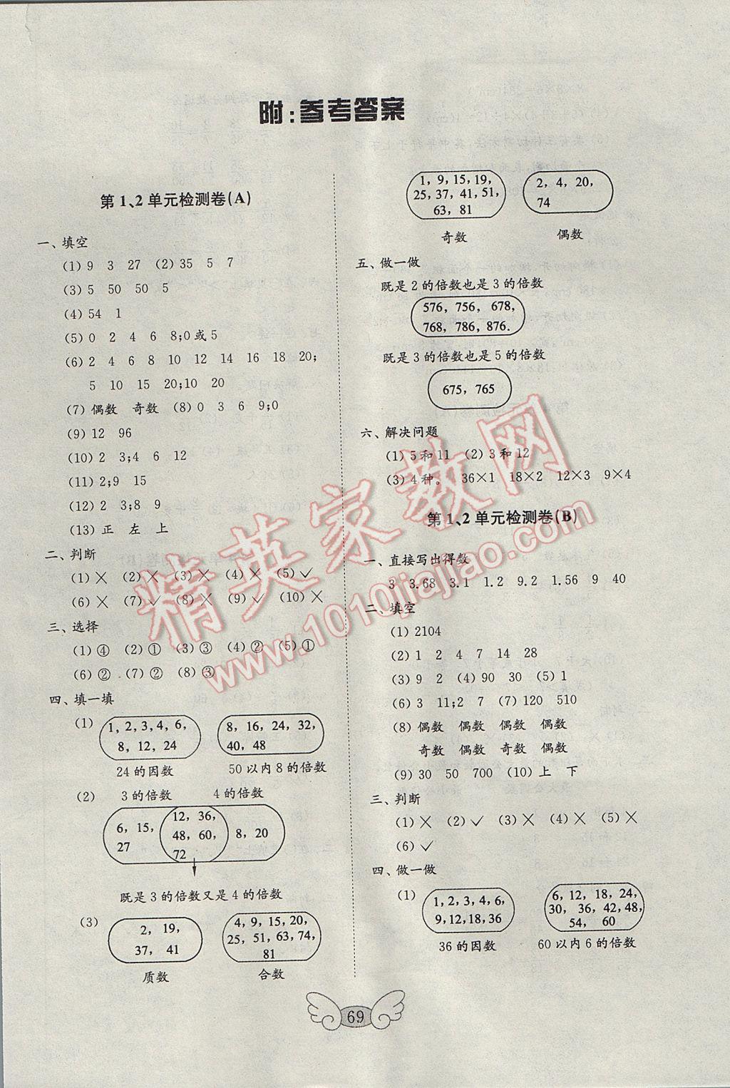 2017年金鑰匙小學(xué)數(shù)學(xué)試卷五年級下冊人教版 參考答案第1頁