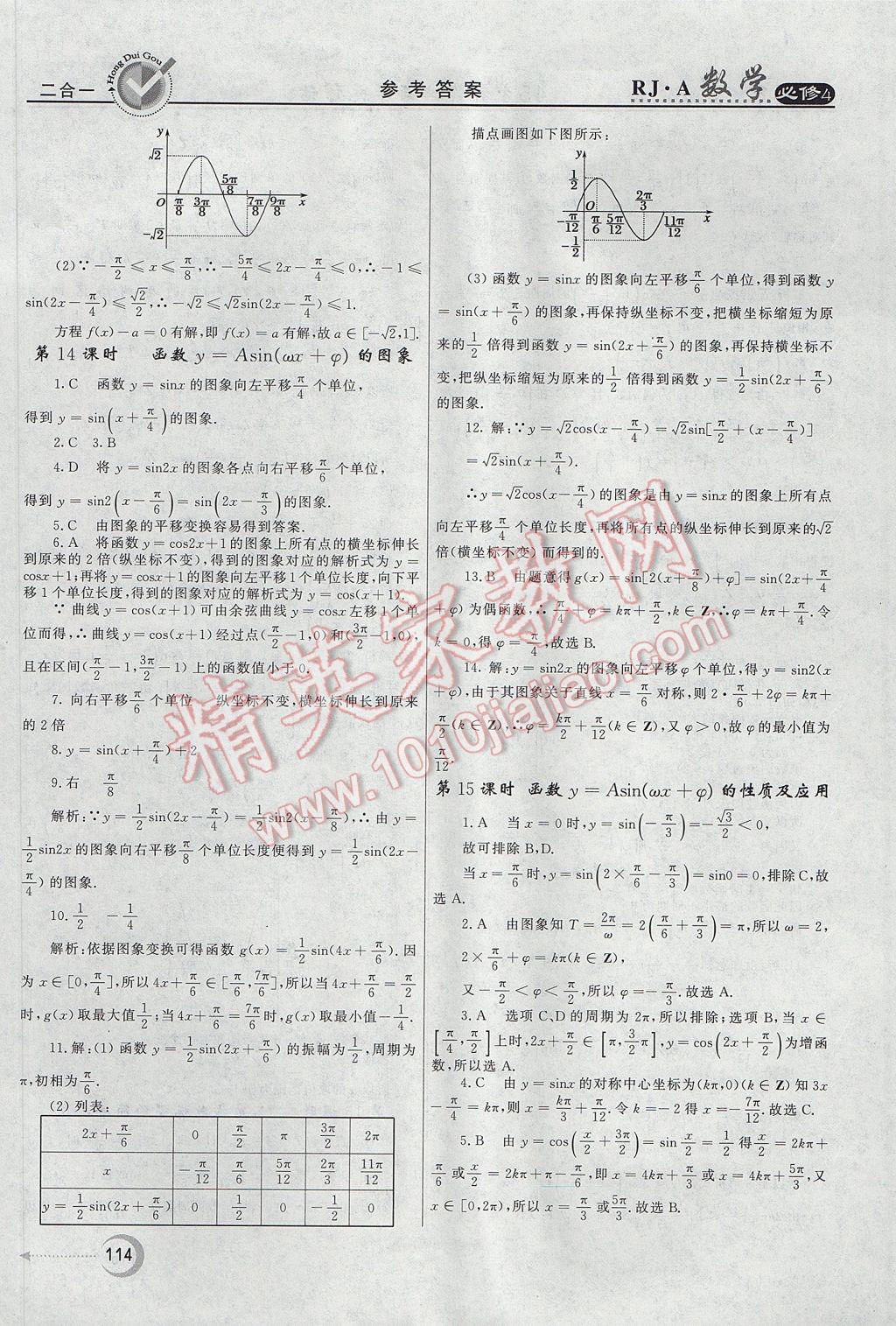 红对勾45分钟作业与单元评估数学必修4人教A版 参考答案第14页