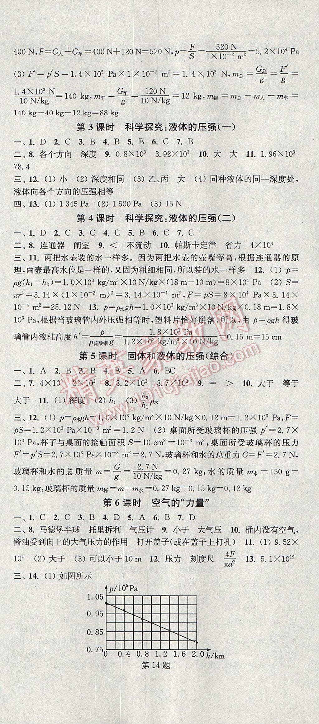 2017年通城學(xué)典活頁檢測八年級物理下冊滬科版 參考答案第3頁