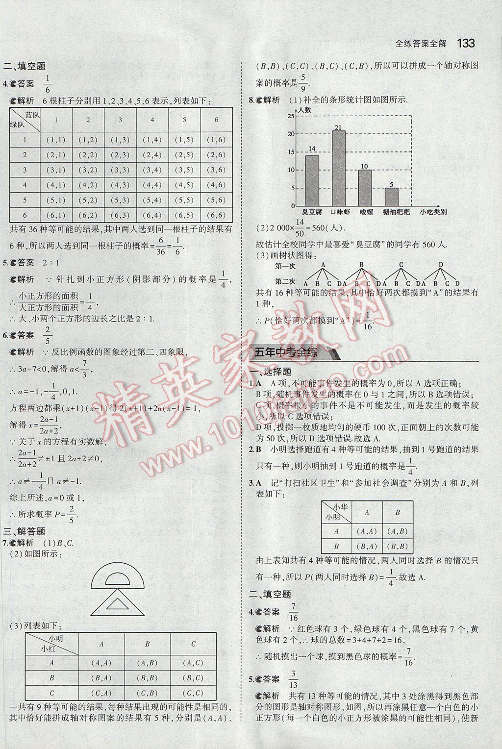 2017年5年中考3年模擬初中數(shù)學九年級下冊湘教版 參考答案第43頁