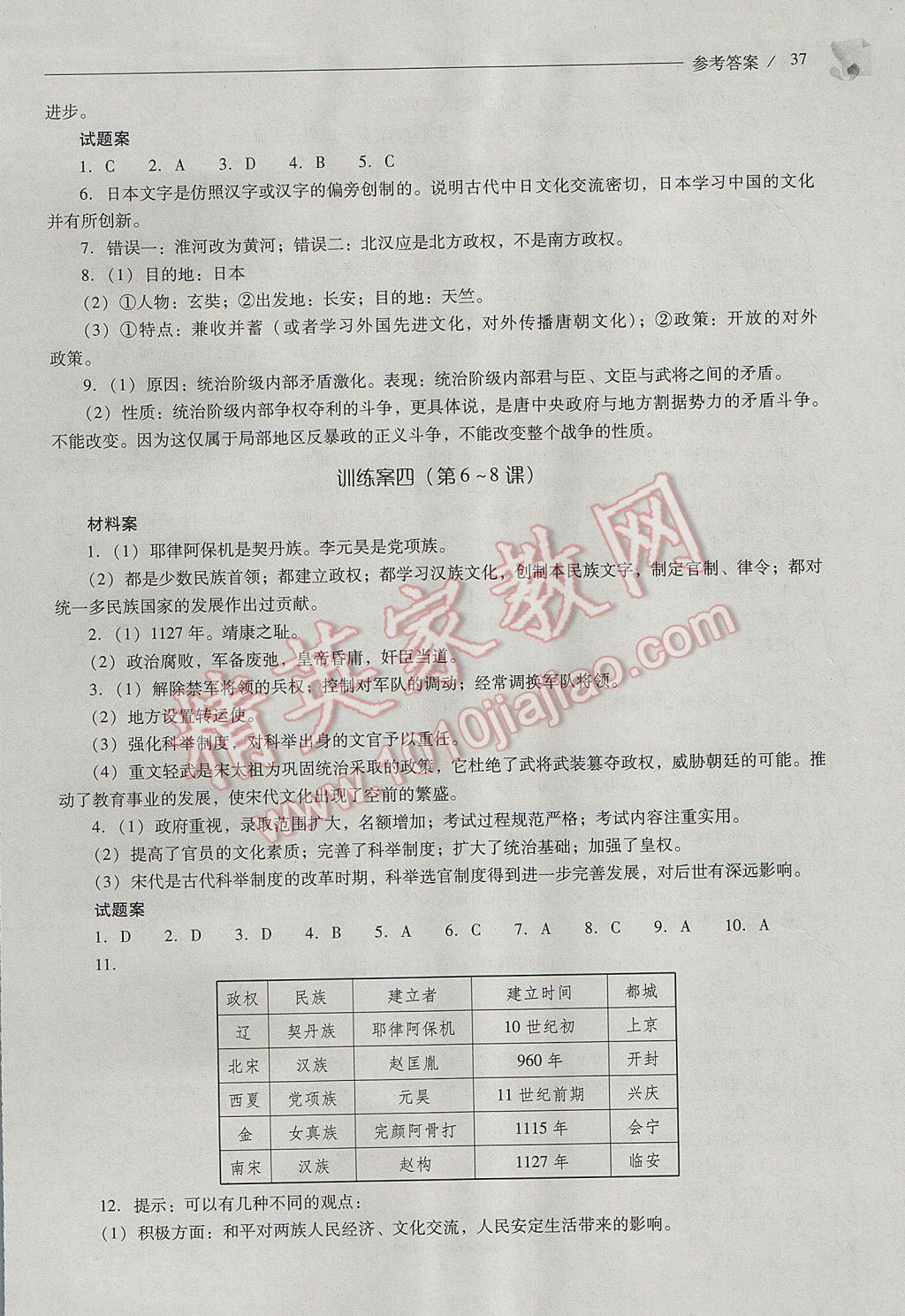 2017年新課程問題解決導(dǎo)學(xué)方案七年級(jí)中國歷史下冊人教版 參考答案第37頁