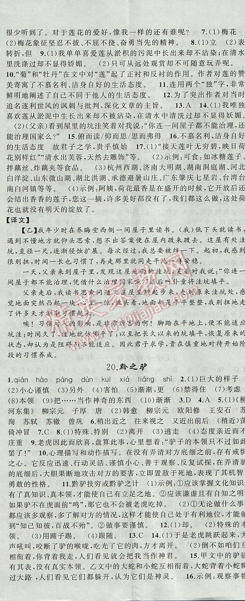 2017年原創(chuàng)新課堂七年級語文下冊語文版 參考答案第11頁