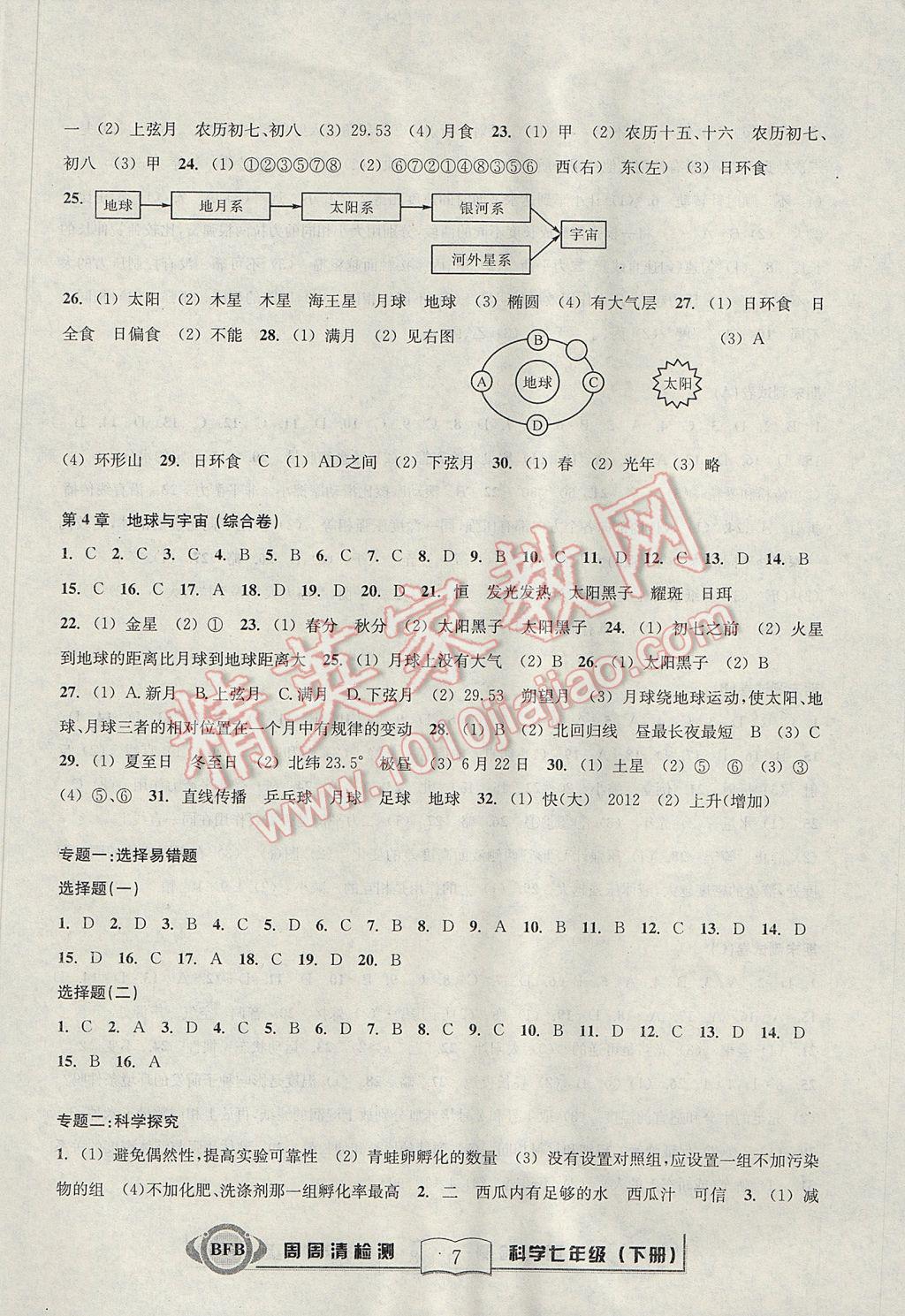 2017年周周清檢測七年級科學(xué)下冊理科綜合浙教版 參考答案第7頁