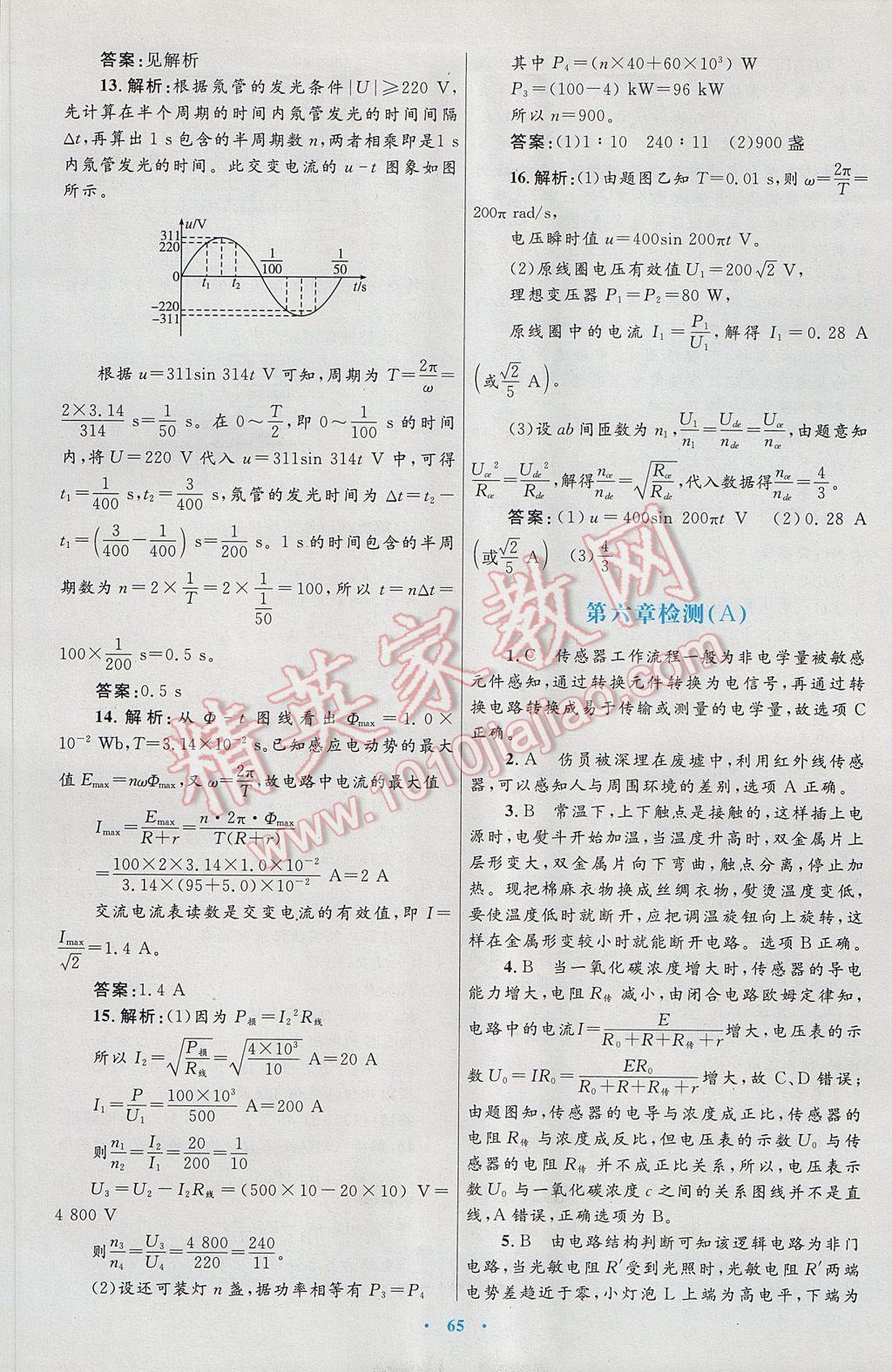 高中同步测控优化设计物理选修3-2人教版 参考答案第33页