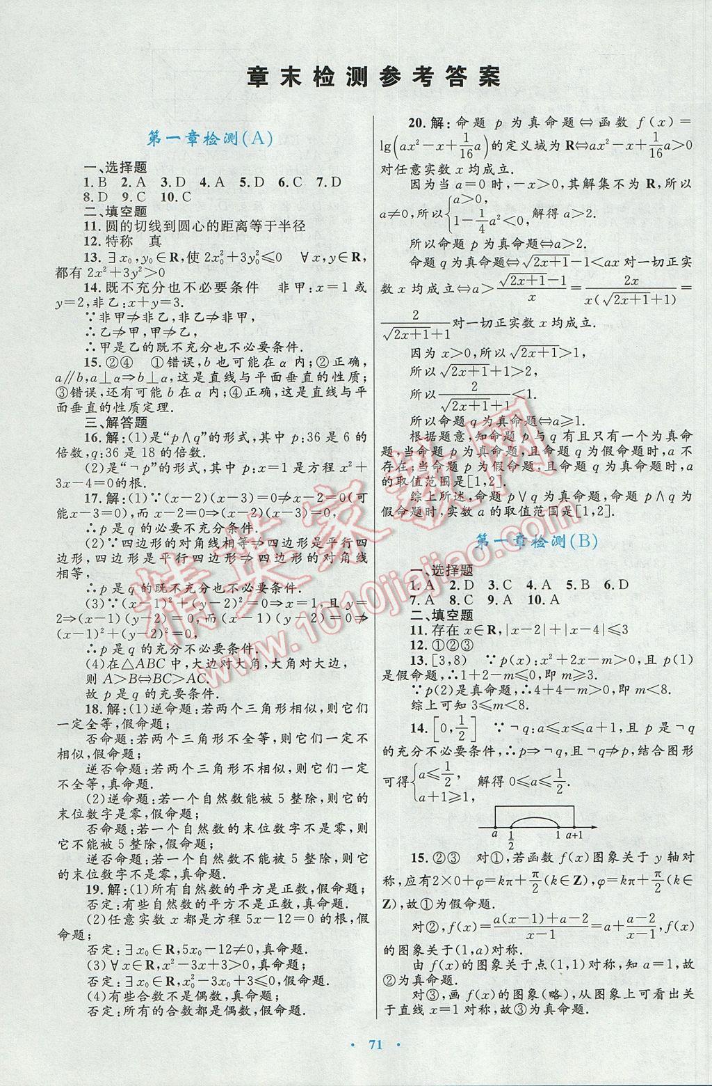 高中同步测控优化设计数学选修2-1人教A版 参考答案第43页