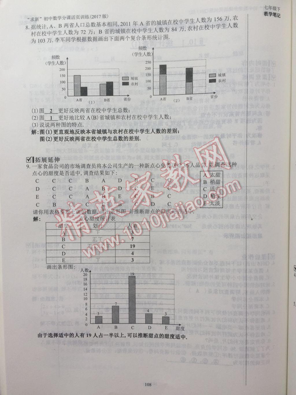 2017年初中数学活页练习七年级下册西安出版社 参考答案第108页