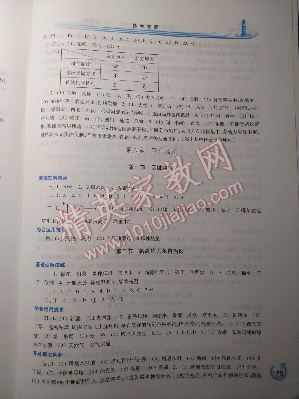 2017年學(xué)習(xí)檢測八年級地理下冊商務(wù)版 參考答案第7頁