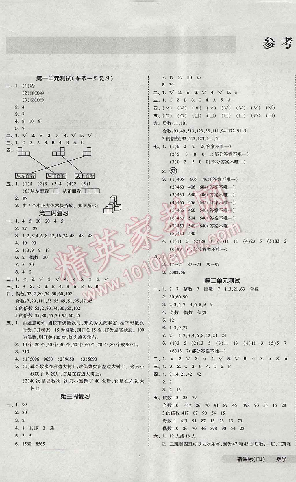 2017年全品小復(fù)習(xí)五年級(jí)數(shù)學(xué)下冊(cè)人教版 參考答案第1頁(yè)