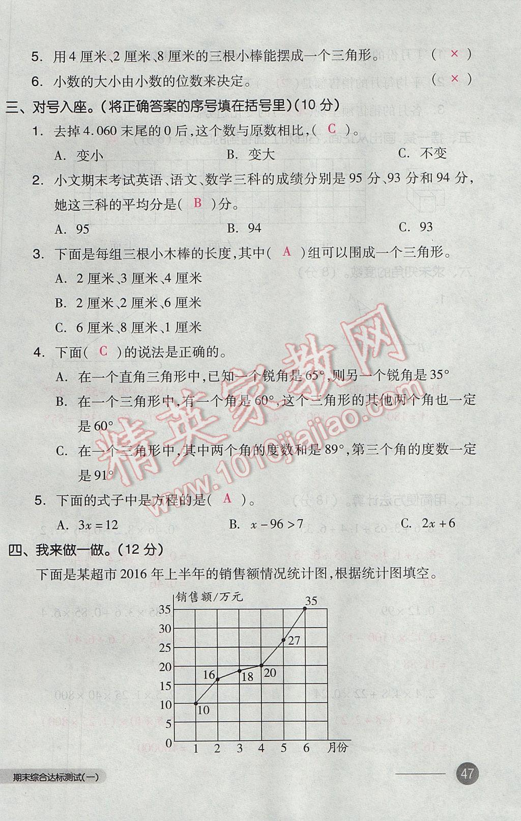 2017年全品小復(fù)習(xí)四年級數(shù)學(xué)下冊北師大版 參考答案第94頁