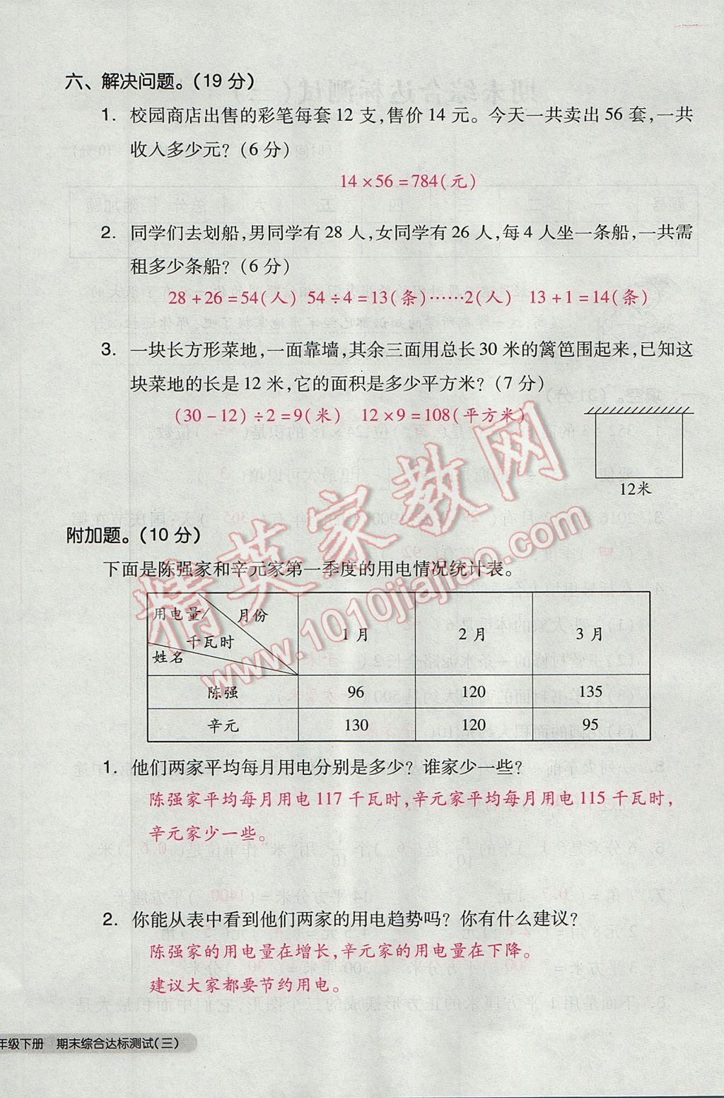 2017年全品小復(fù)習(xí)三年級數(shù)學(xué)下冊人教版 參考答案第108頁