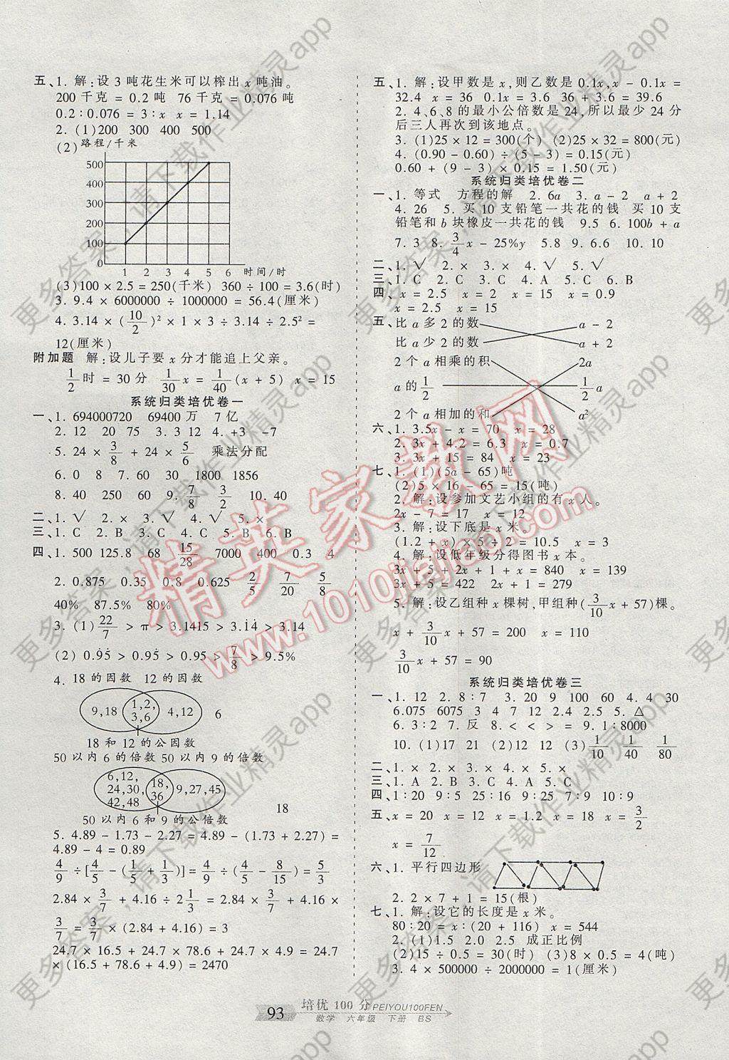 2017年王朝霞培优100分六年级数学下册北师大版 参考答案第5页