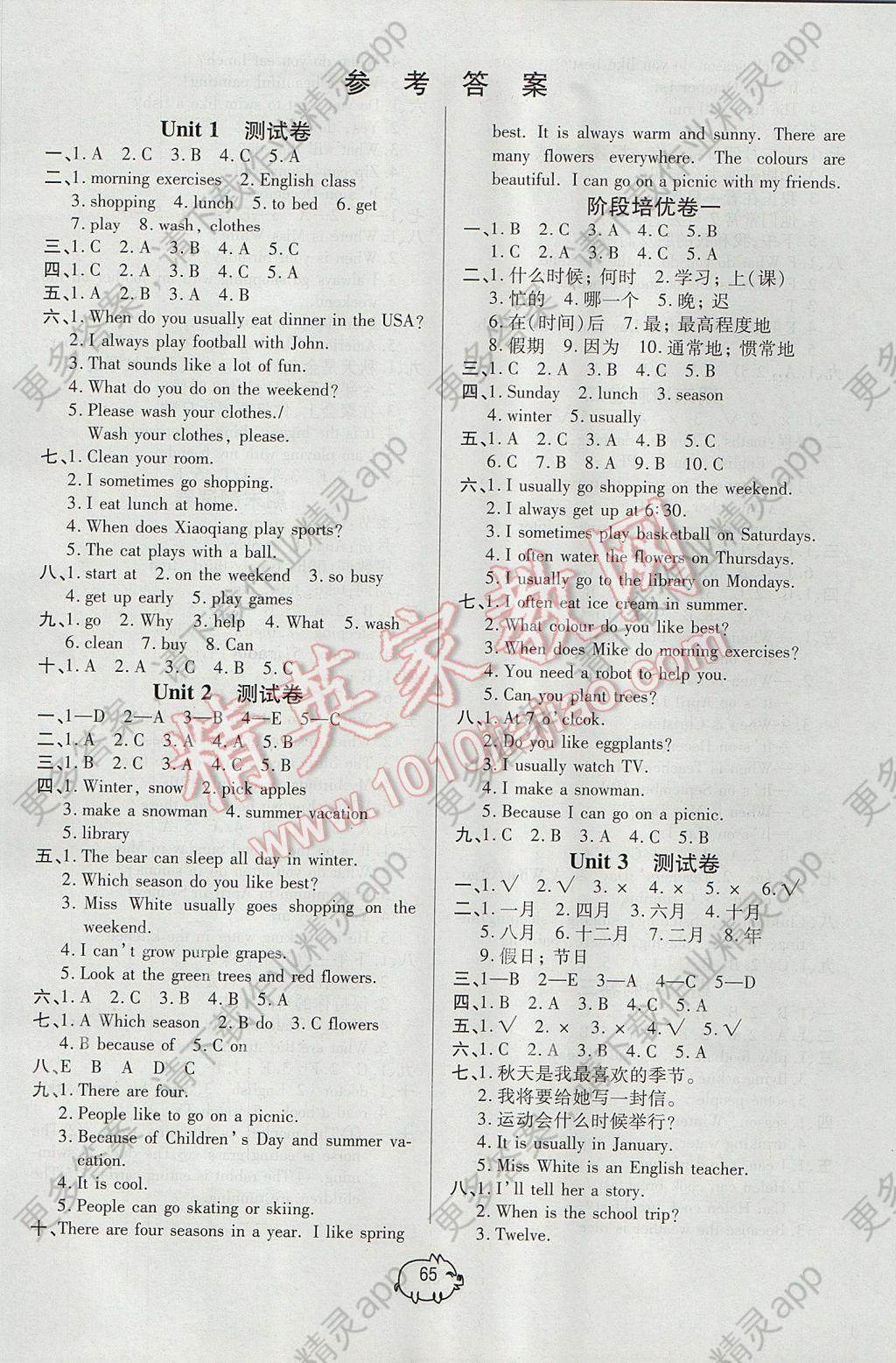 2017年培优好卷单元加期末卷五年级英语下册