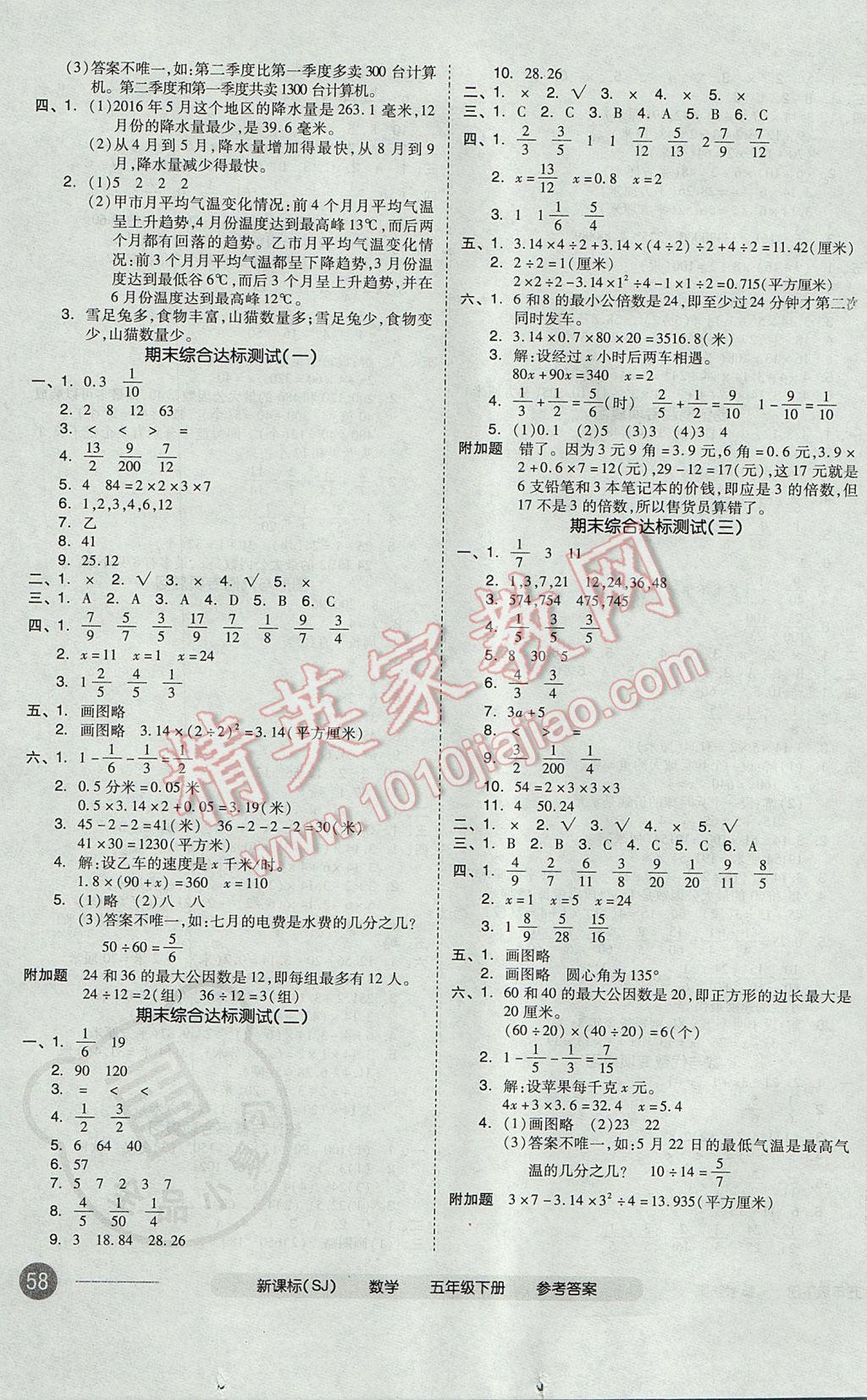 2017年全品小復(fù)習(xí)五年級(jí)數(shù)學(xué)下冊蘇教版 參考答案第7頁