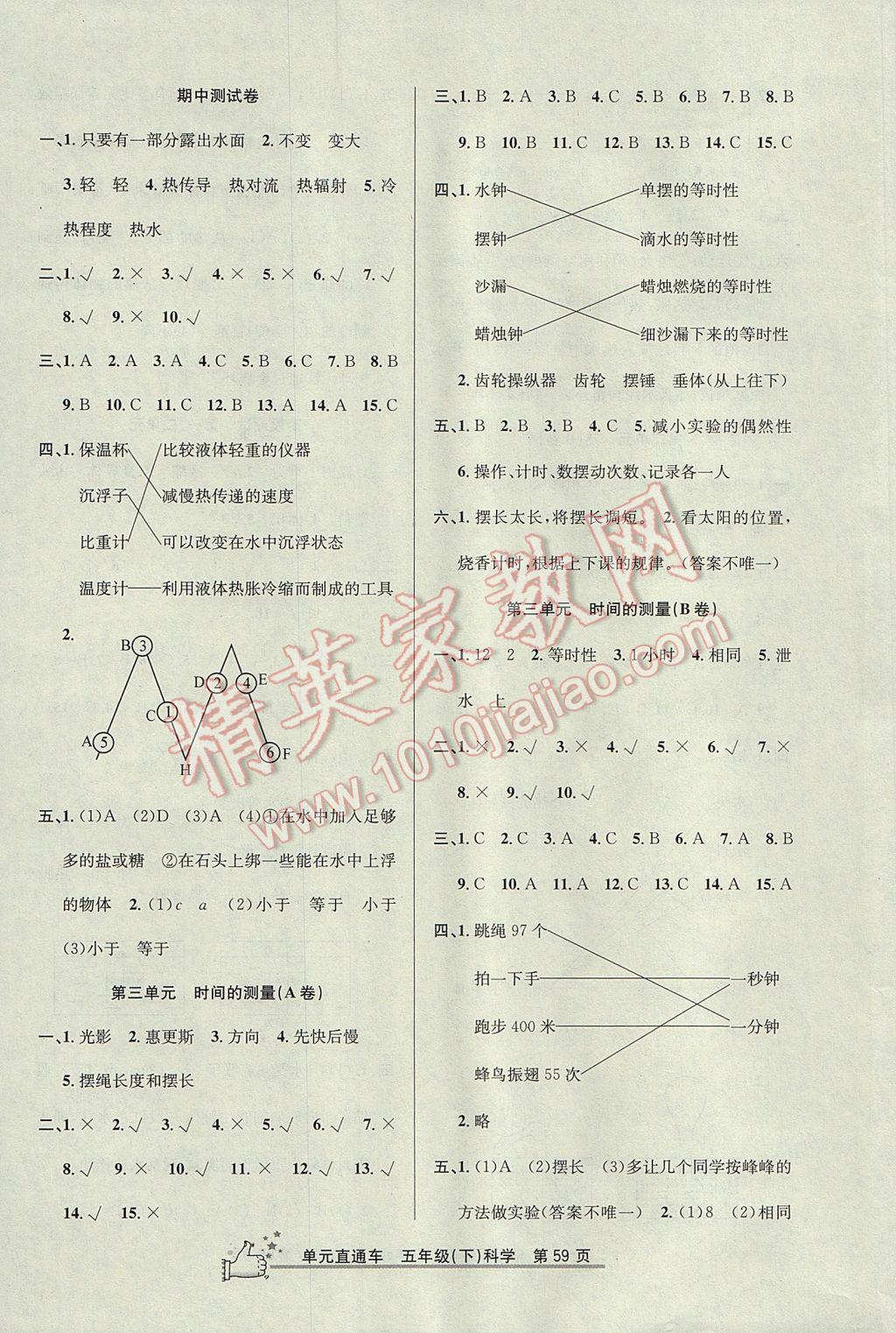 2017年开源图书单元直通车五年级科学下册教科版 参考答案第3页