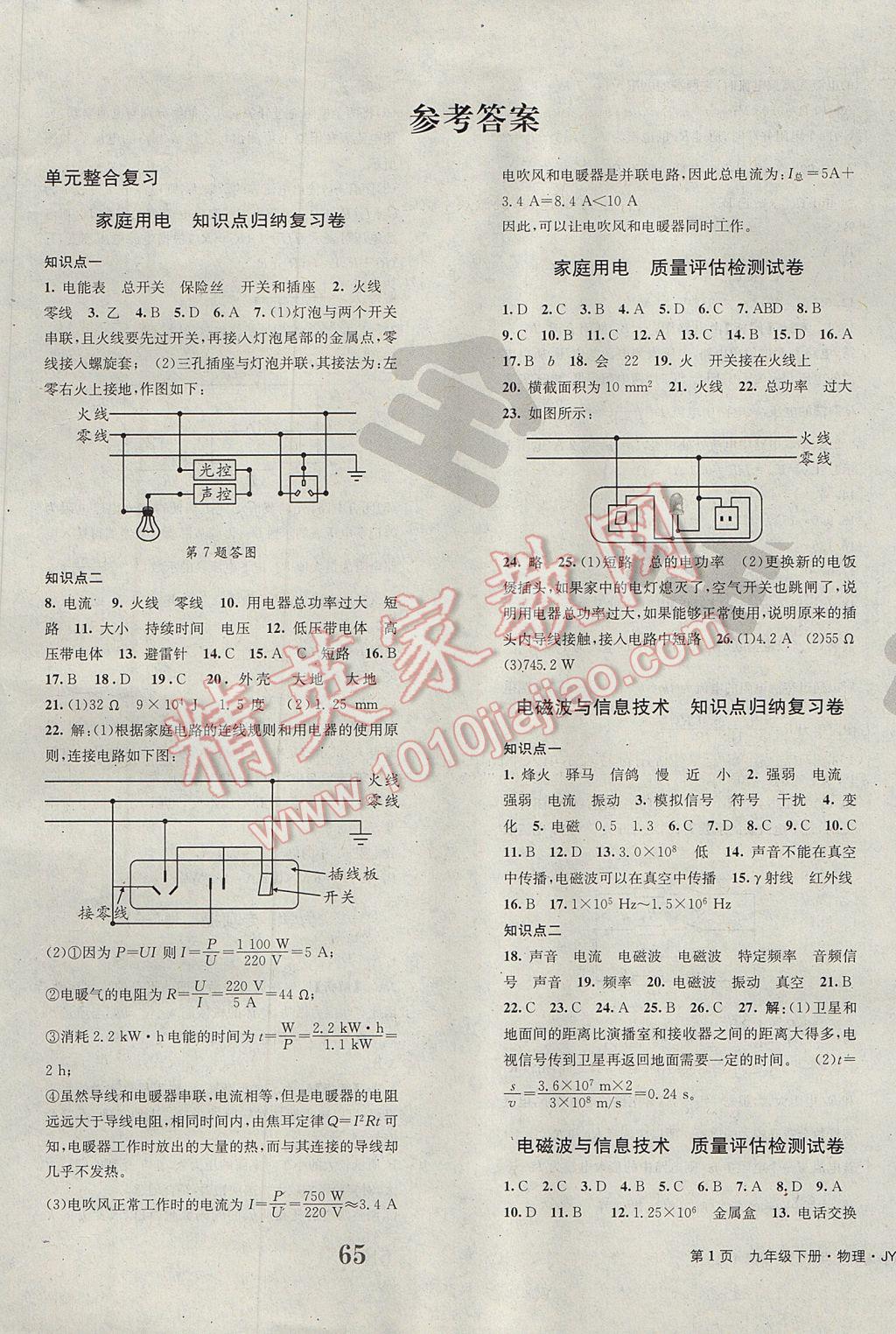 2017年全程檢測(cè)卷九年級(jí)物理下冊(cè)創(chuàng)新版 參考答案第1頁(yè)