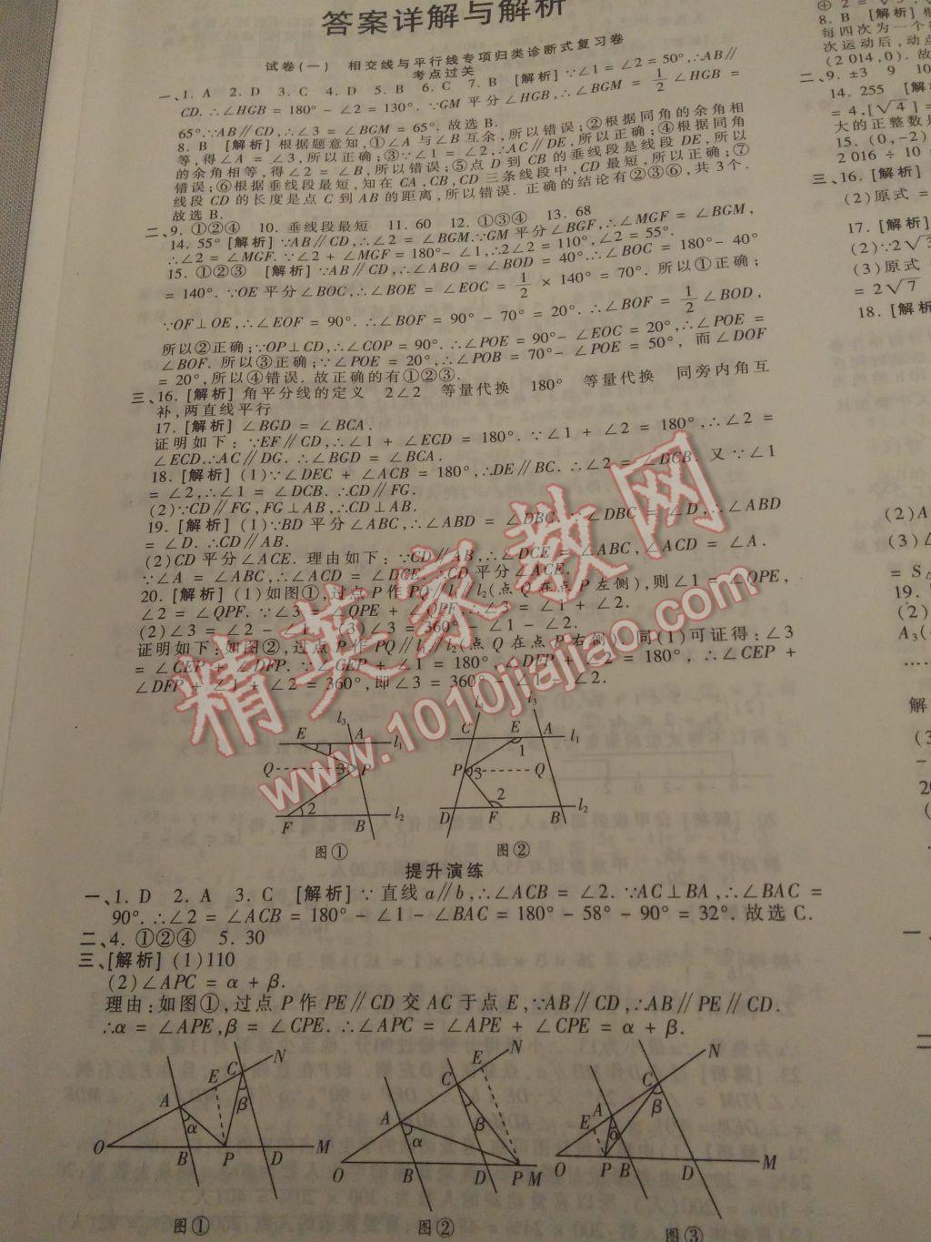 2017年王朝霞各地期末試卷精選七年級數(shù)學下冊人教版湖北專版 參考答案第1頁