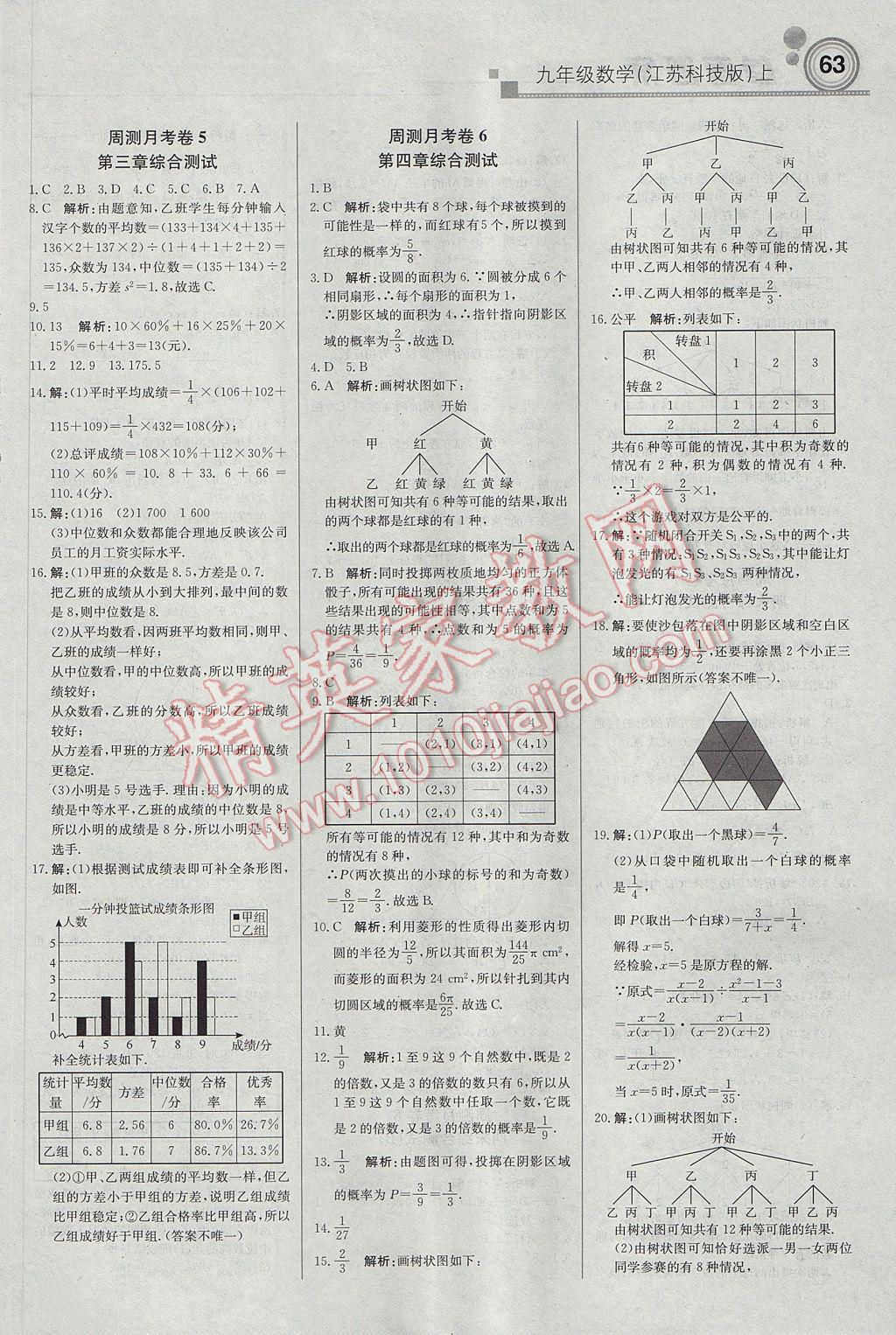 2017年輕巧奪冠周測月考直通中考九年級數學上冊蘇科版 參考答案第15頁