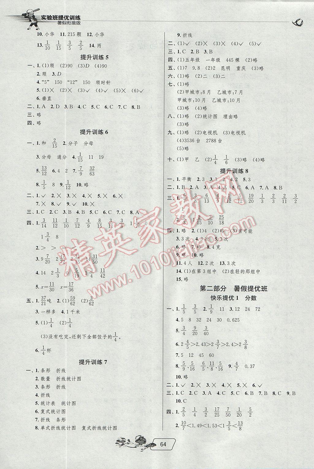 2017年实验班提优训练暑假衔接版五升六年级数学人教版 参考答案第1页