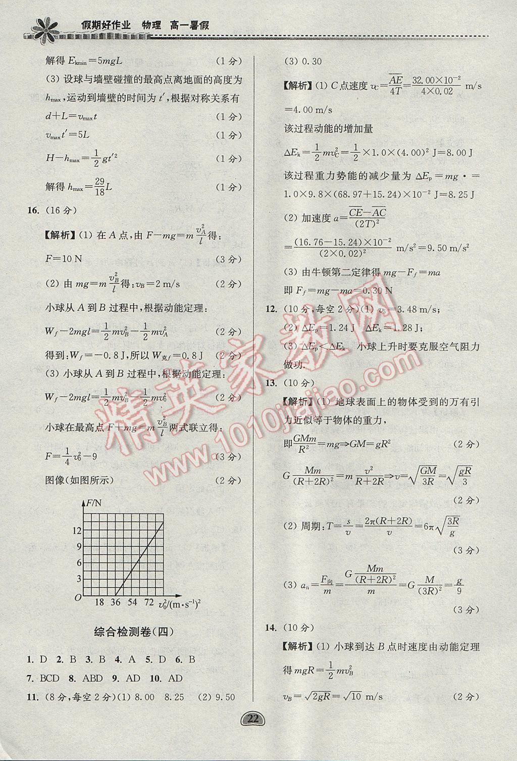 2017年假期好作业暑假高一物理 参考答案第22页