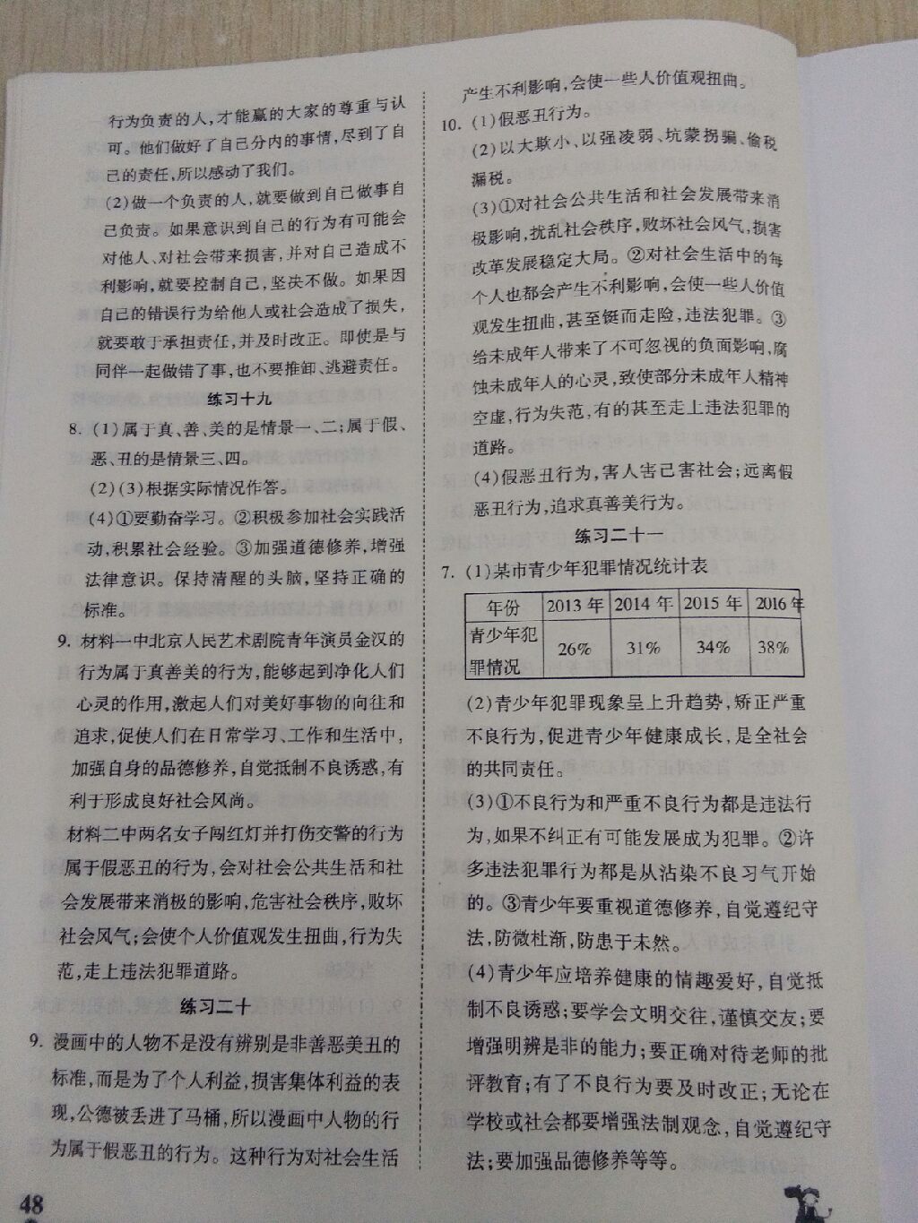 2017年暑假作业假期学习乐园七年级道德与法治SDB世界图书出版公司 参考答案第6页