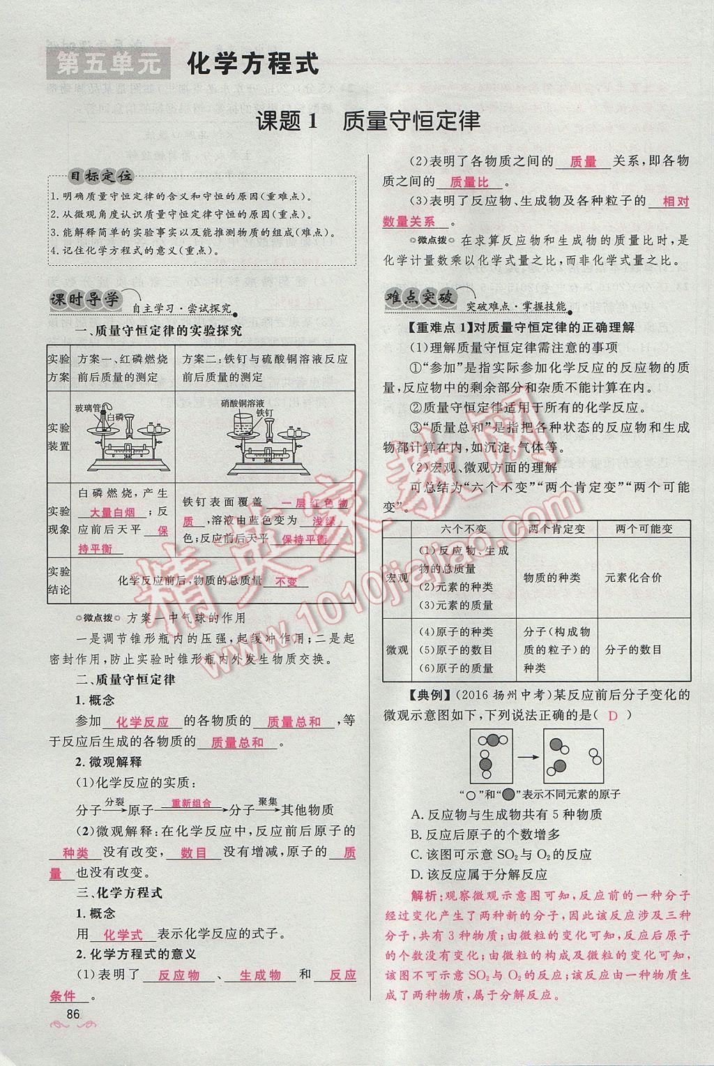 2017年夺冠百分百新导学课时练九年级化学上册人教版 第五单元 化学方程式第108页