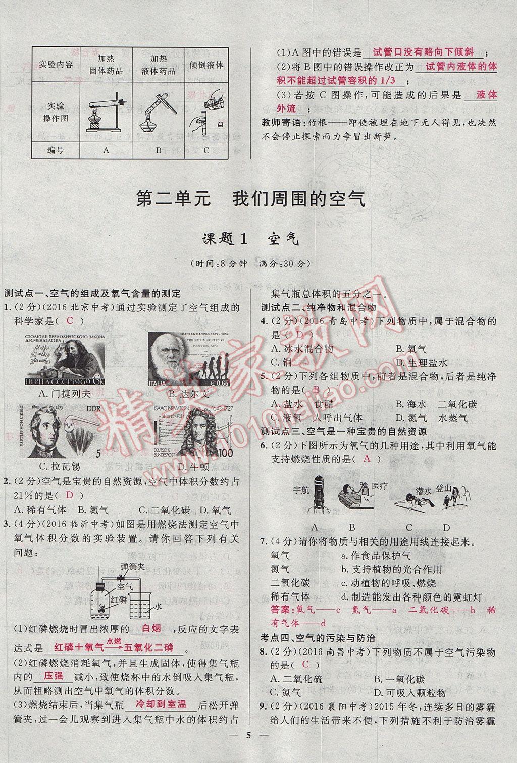 2017年夺冠百分百新导学课时练九年级化学上册人教版 堂堂清课堂检测第5页