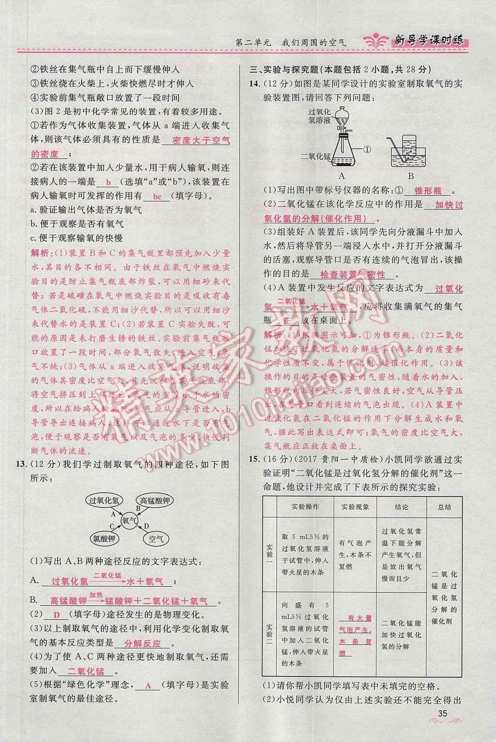 2017年夺冠百分百新导学课时练九年级化学上册人教版 第二单元 我们周围的空气第106页