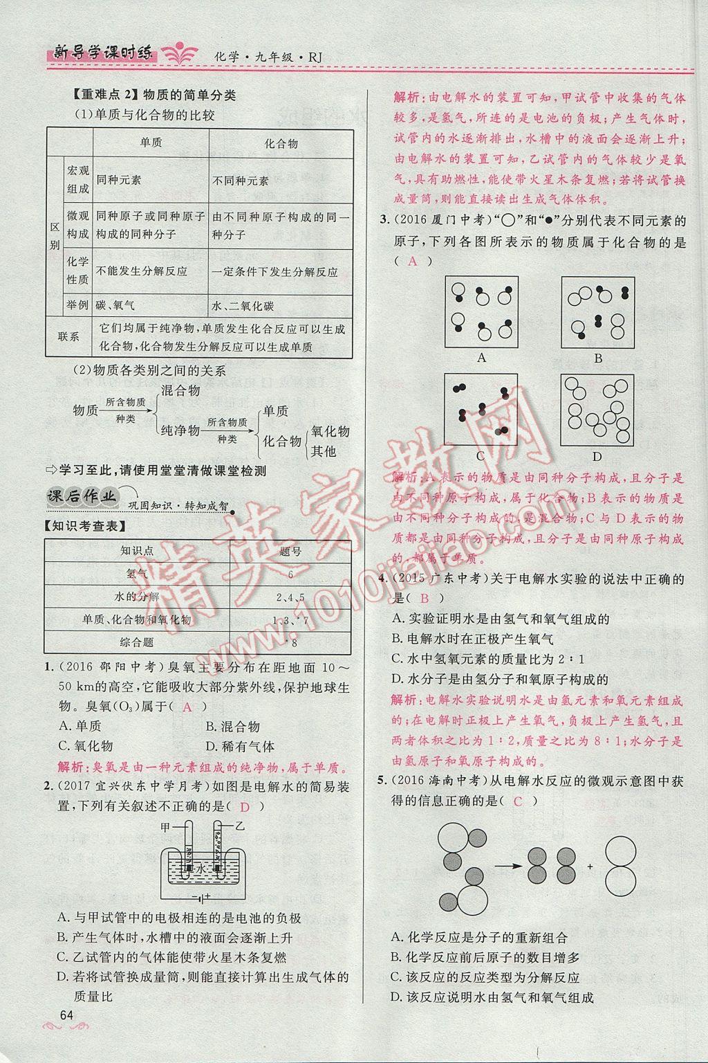 2017年夺冠百分百新导学课时练九年级化学上册人教版 第四单元 自然界的水第156页