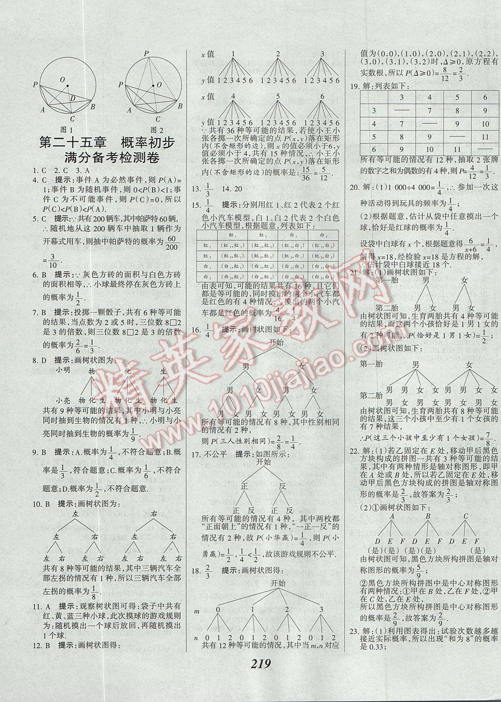 2017年全優(yōu)課堂考點集訓與滿分備考九年級數學全一冊上 參考答案第51頁