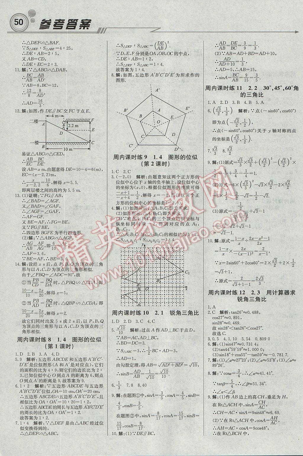 2017年輕巧奪冠周測(cè)月考直通中考九年級(jí)數(shù)學(xué)上冊(cè)青島版 參考答案第2頁(yè)