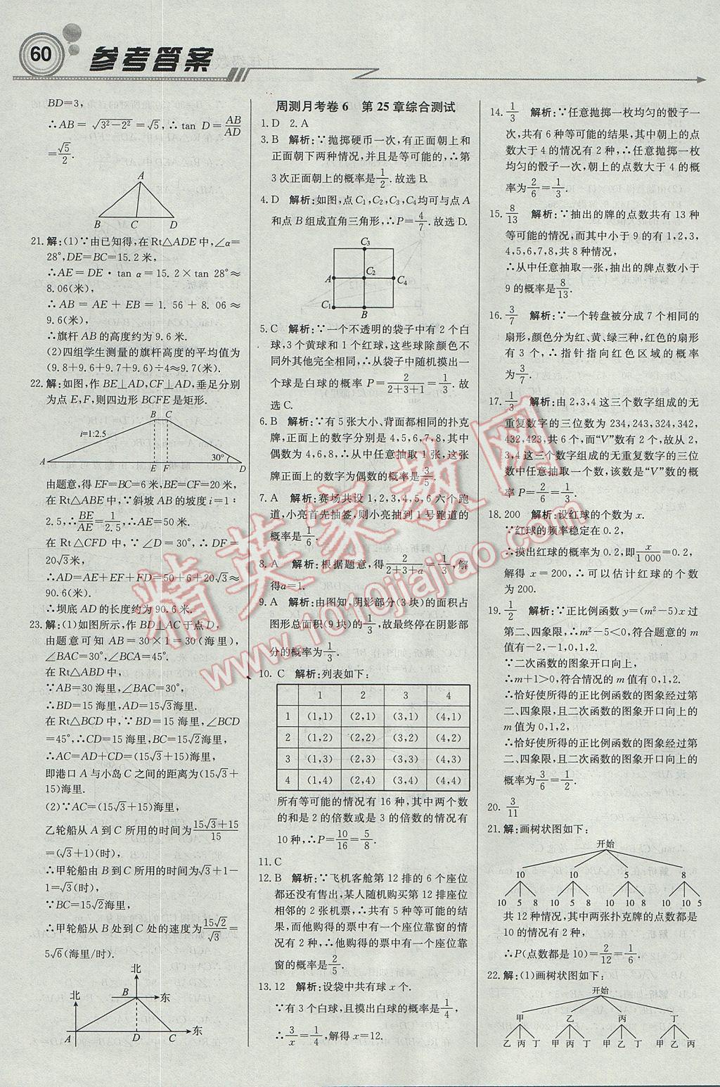 2017年輕巧奪冠周測月考直通中考九年級數(shù)學(xué)上冊華師大版 參考答案第14頁