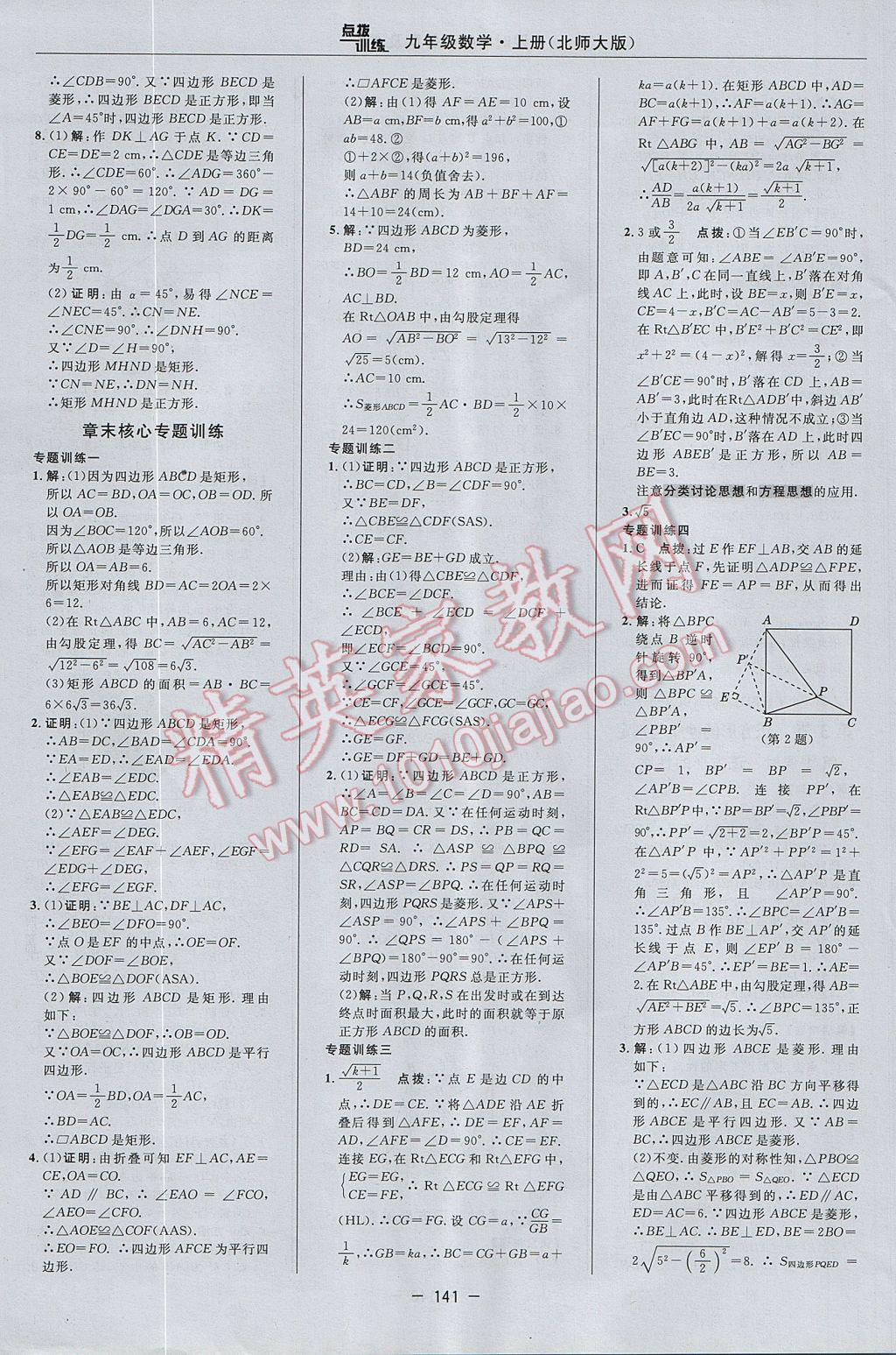 2017年點撥訓練九年級數(shù)學上冊北師大版 參考答案第11頁