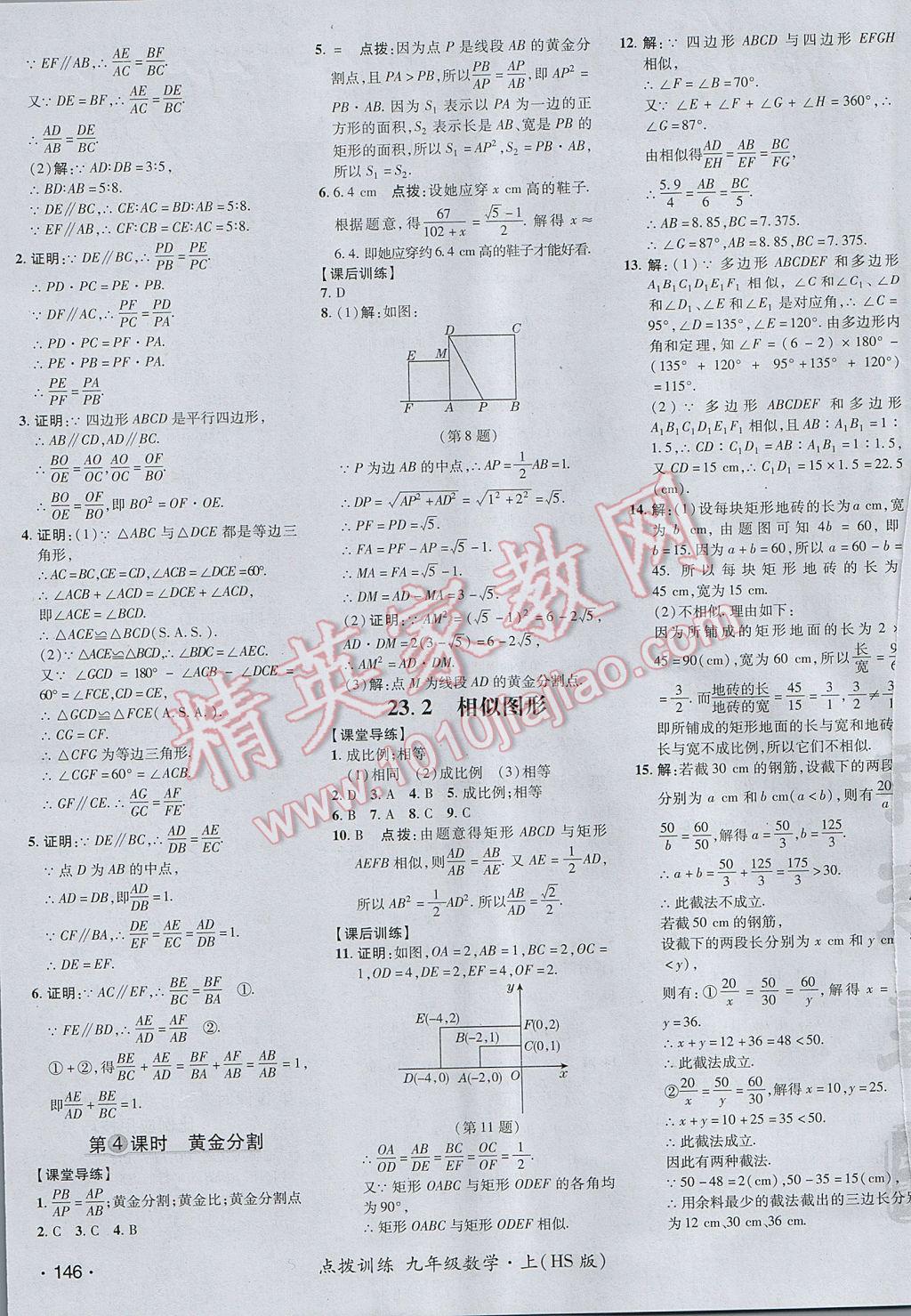 2017年點撥訓(xùn)練九年級數(shù)學(xué)上冊華師大版 參考答案第19頁