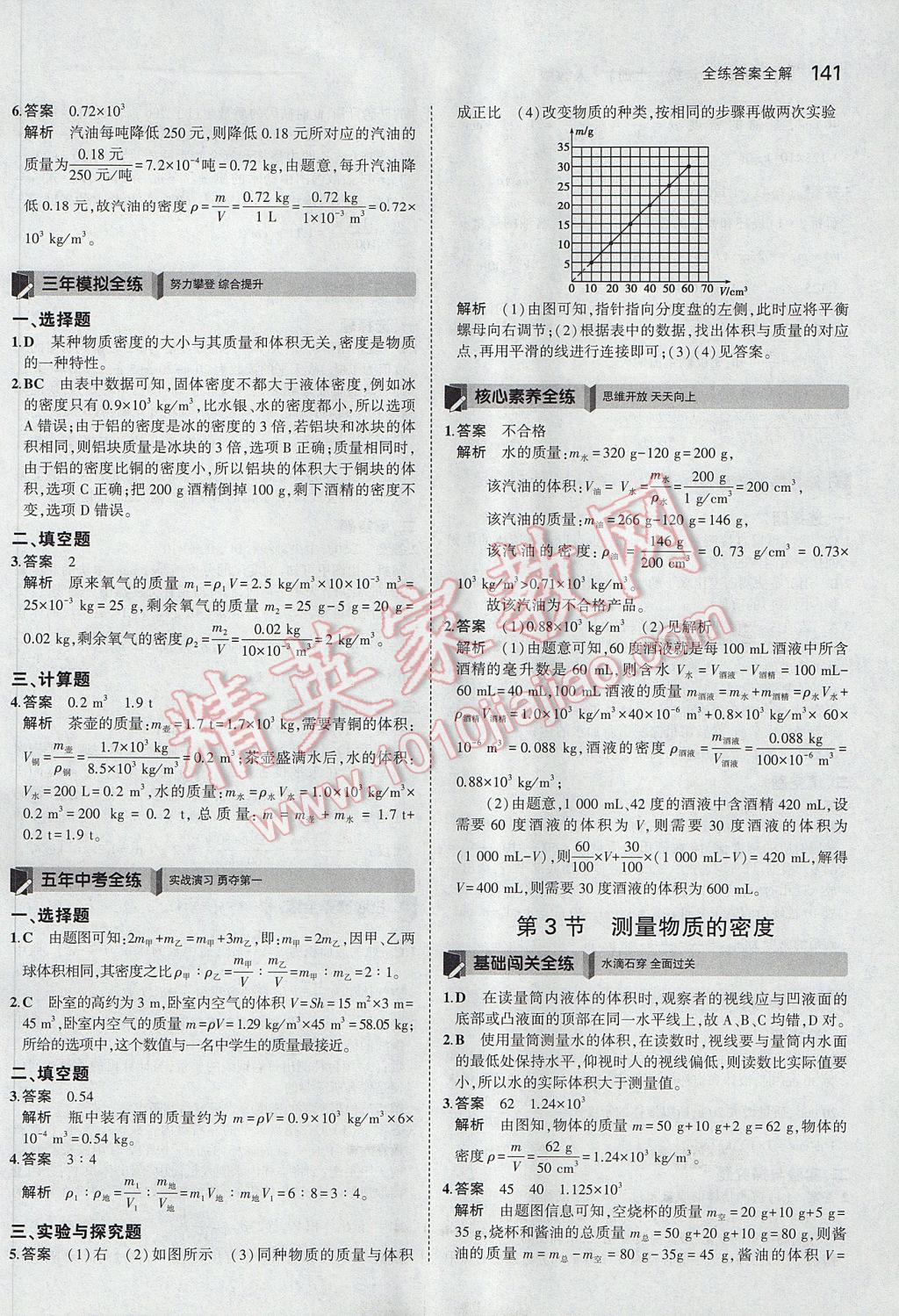 2017年5年中考3年模擬初中物理八年級(jí)上冊(cè)人教版 參考答案第36頁(yè)